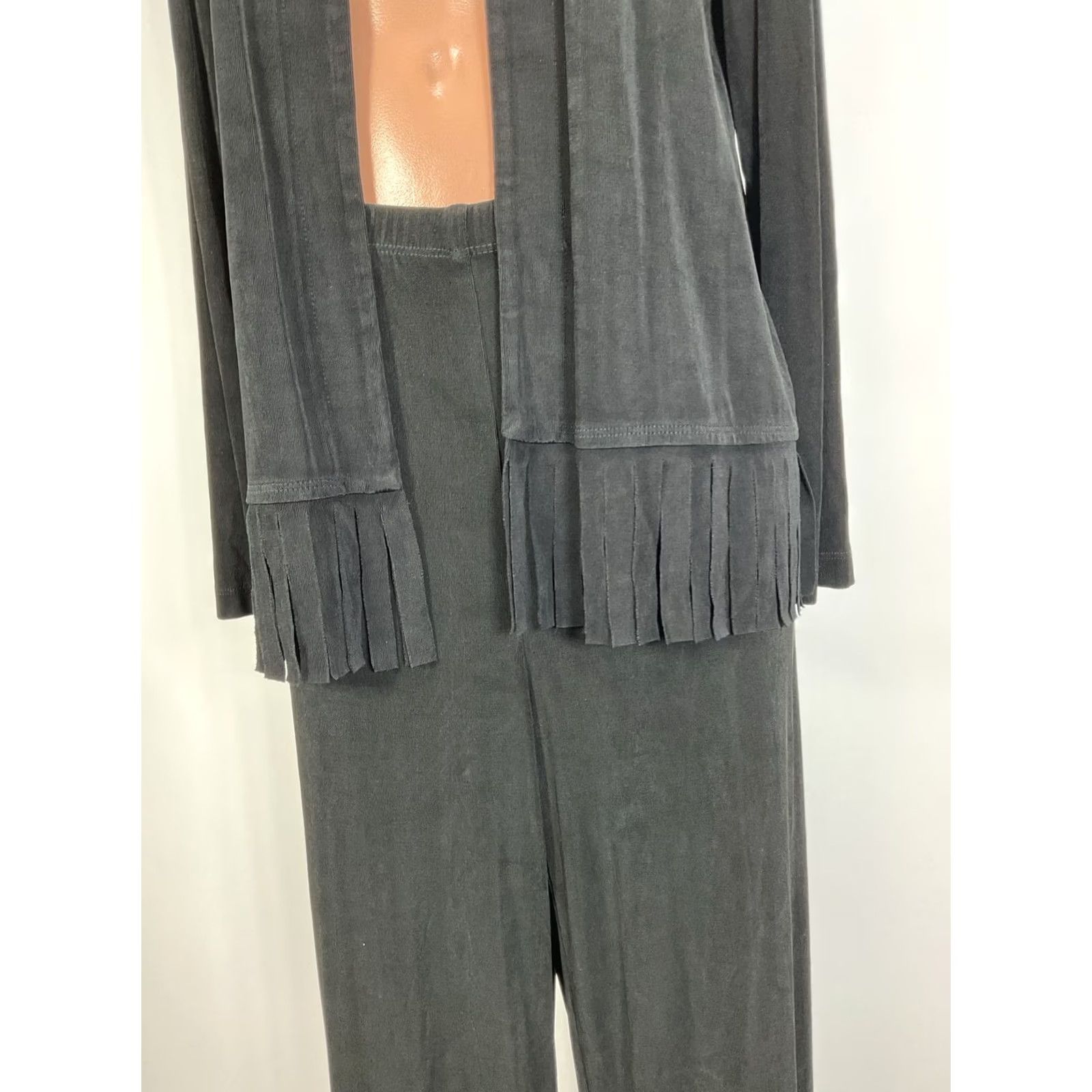 Vintage VINTAGE Chico's Travelers Set Slinky Cardigan Jacket Pants 2/L Fringe Open Front USA MADE Women Set/Outfit/2 Piece Black Knit Size L / US 10 / IT 46 - 4 Thumbnail