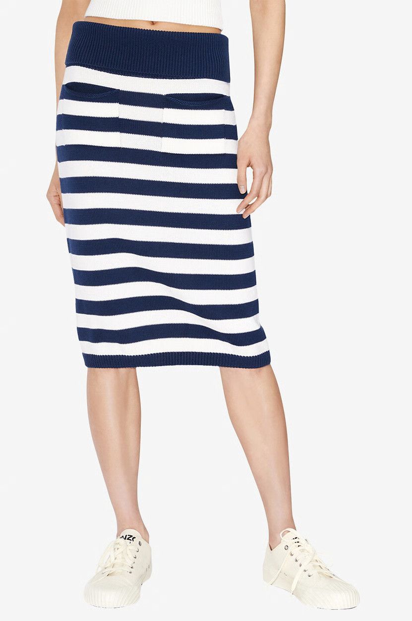Kenzo o1y1025 Midi Skirt in Blue/White Size 27" / US 4 / IT 40 - 3 Thumbnail