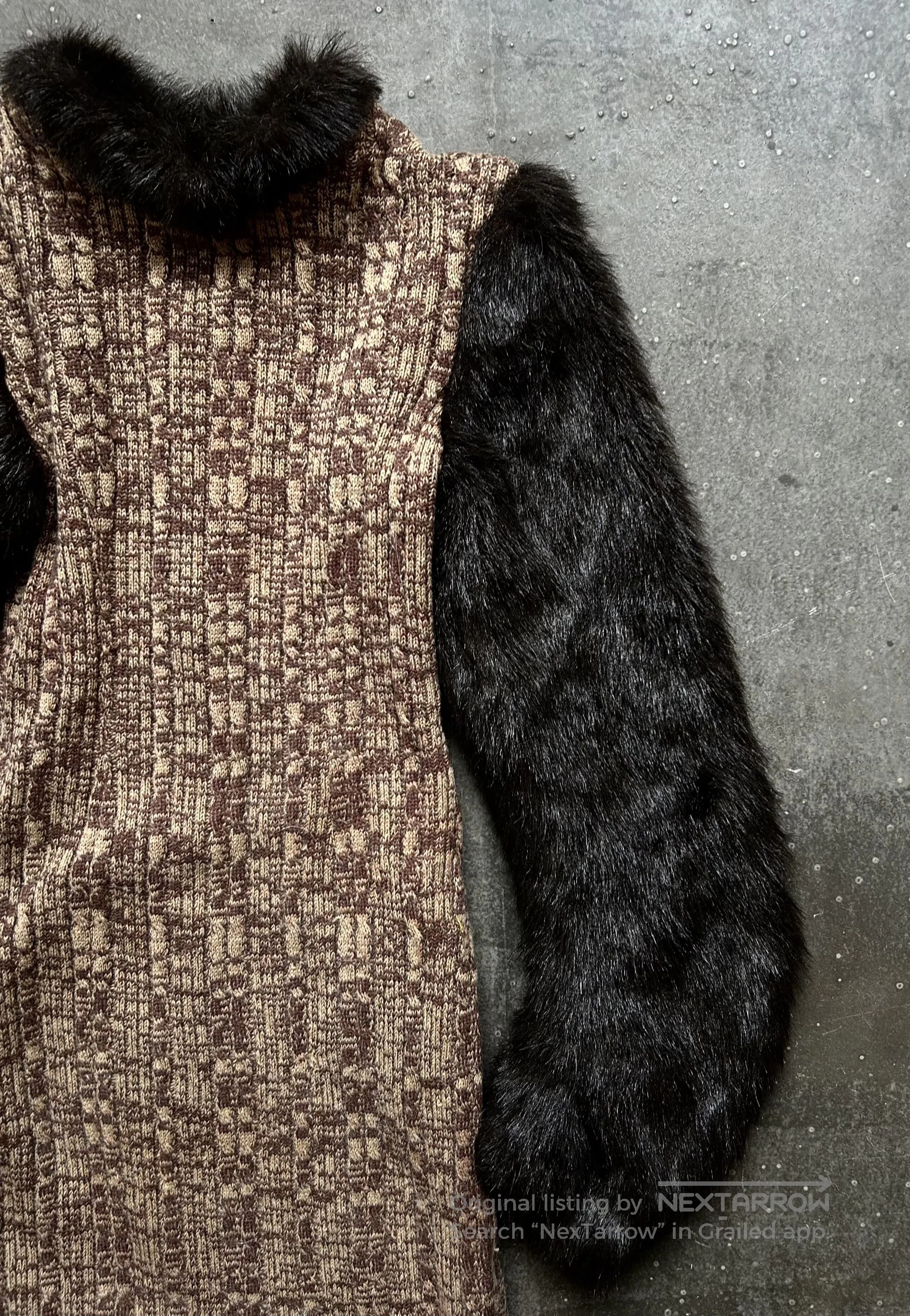 Japanese Brand knitted woven dress with fur sleeves. Size M / US 6-8 / IT 42-44 - 5 Thumbnail