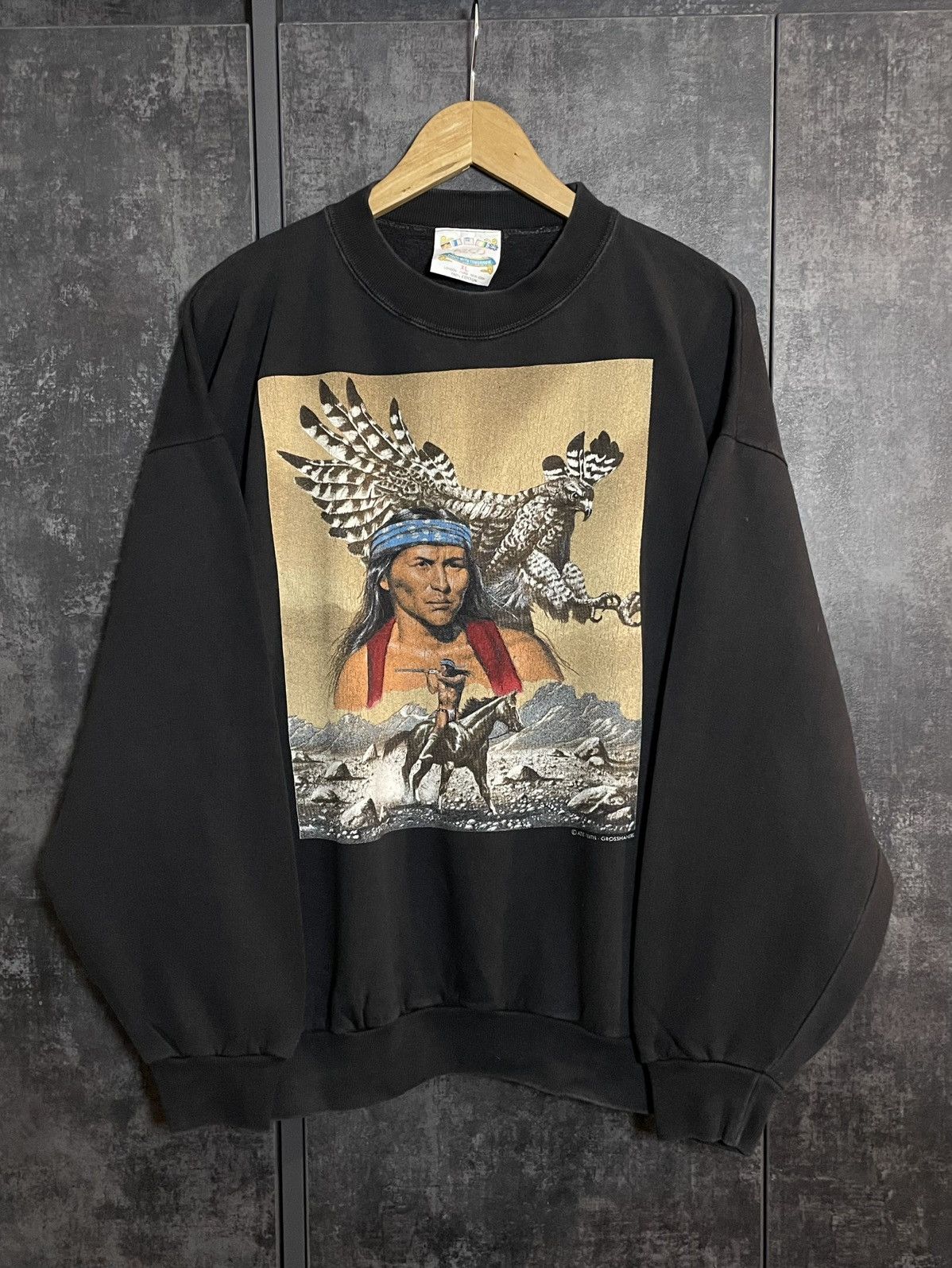 Vintage Vintage 90s Native American Boxy Sweatshirt 3D Emblem Harley Size US XL / EU 56 / 4 - 2 Thumbnail