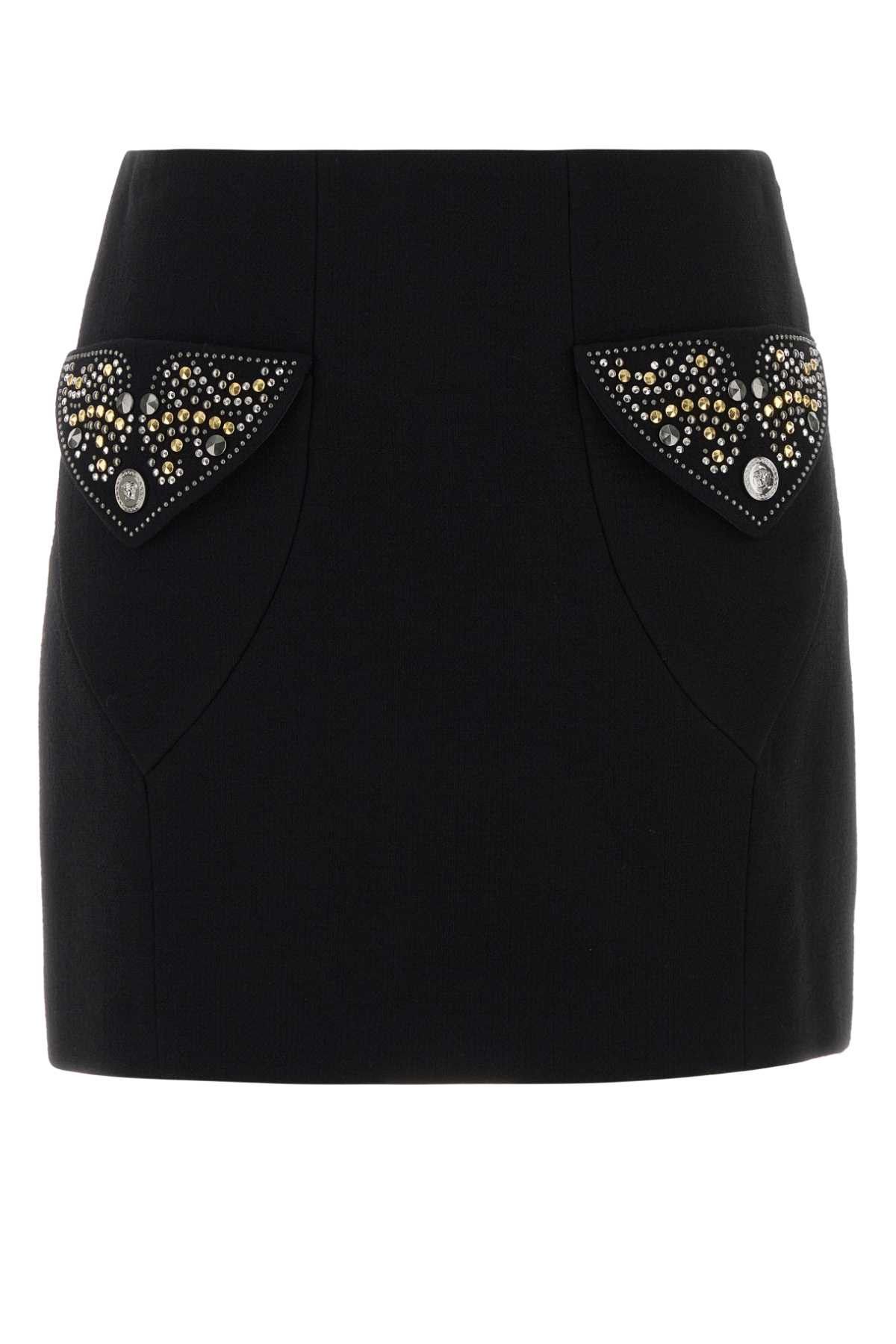 Versace Black Wool Mini Skirt Size 27" / US 4 / IT 40 - 1 Thumbnail