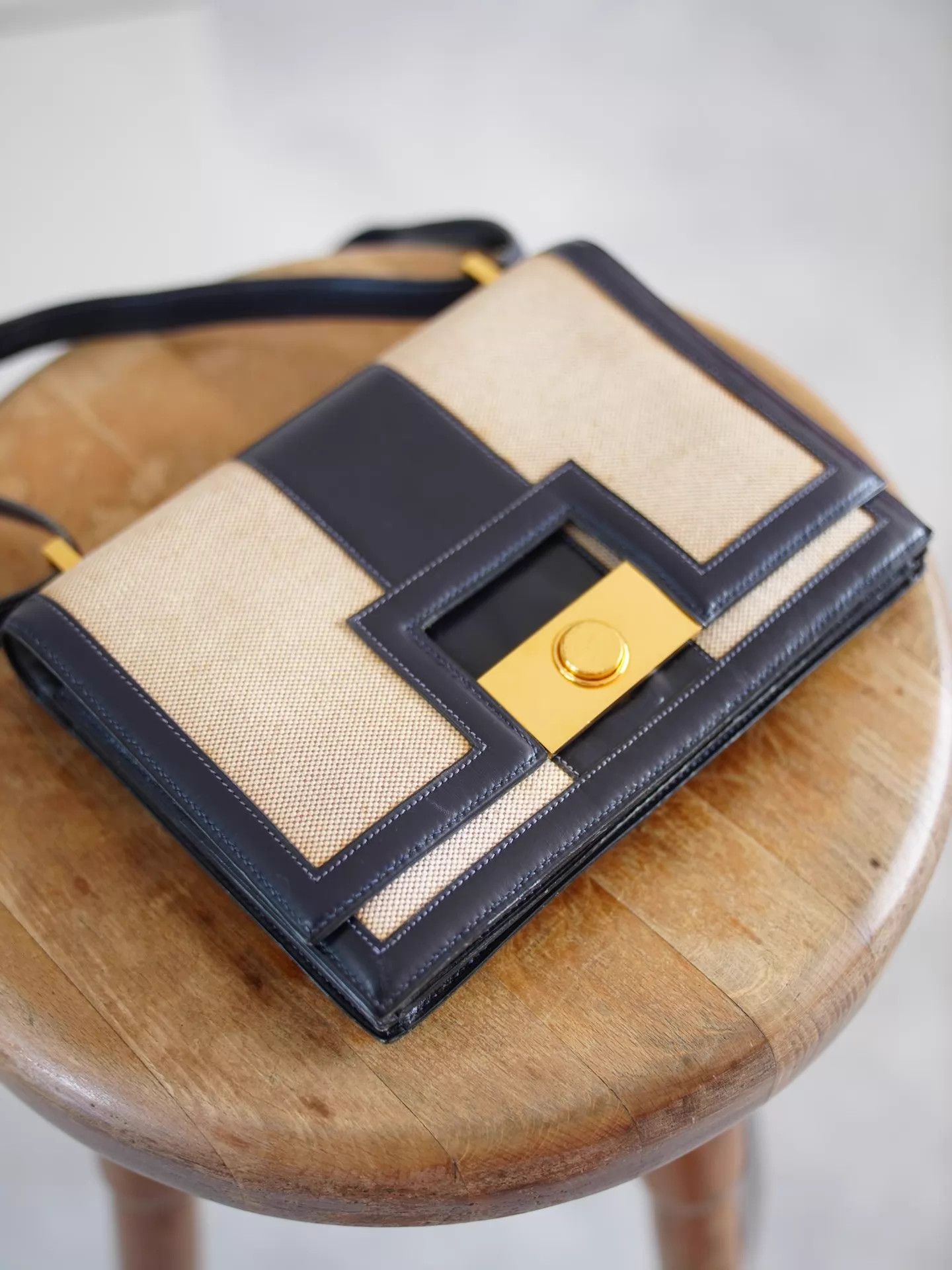 Hermes Hermes Vintage Navy Blue Canvas Old Money Kelly Shoulder Bag Size ONE SIZE - 3 Thumbnail