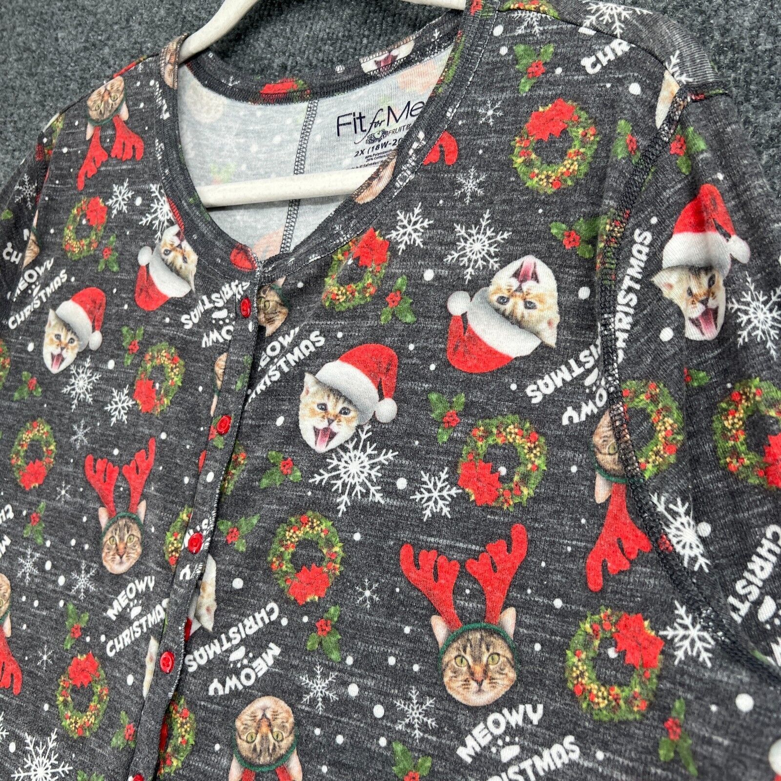 Fruit Of The Loom Fruit of the Loom Union Suit Christmas Cat Pajamas Womens 2X Size ONE SIZE - 4 Thumbnail