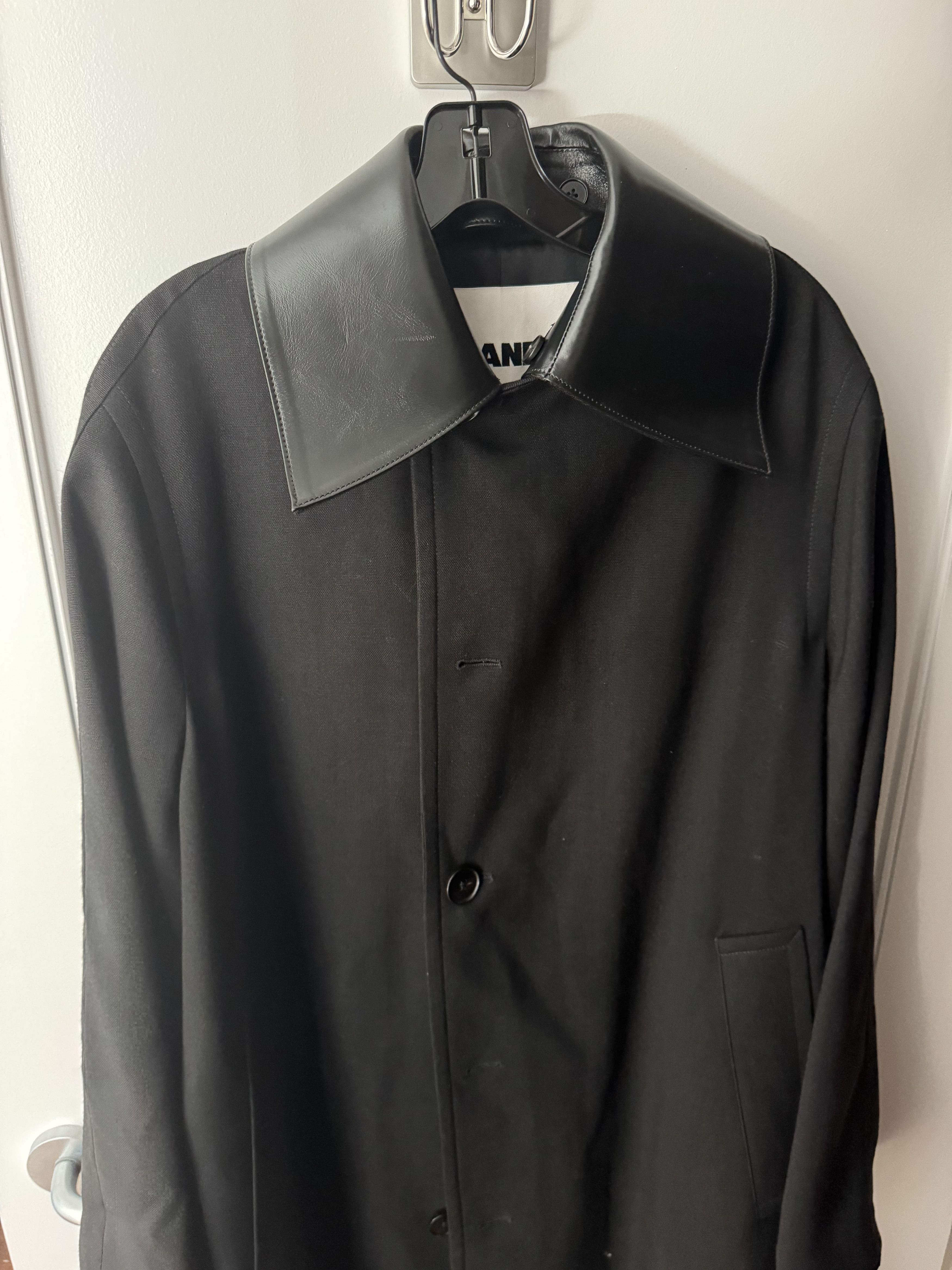 Jil Sander Jil Sander Black Wool Coat with Leather collar Size US S / EU 44-46 / 1 - 6 Thumbnail