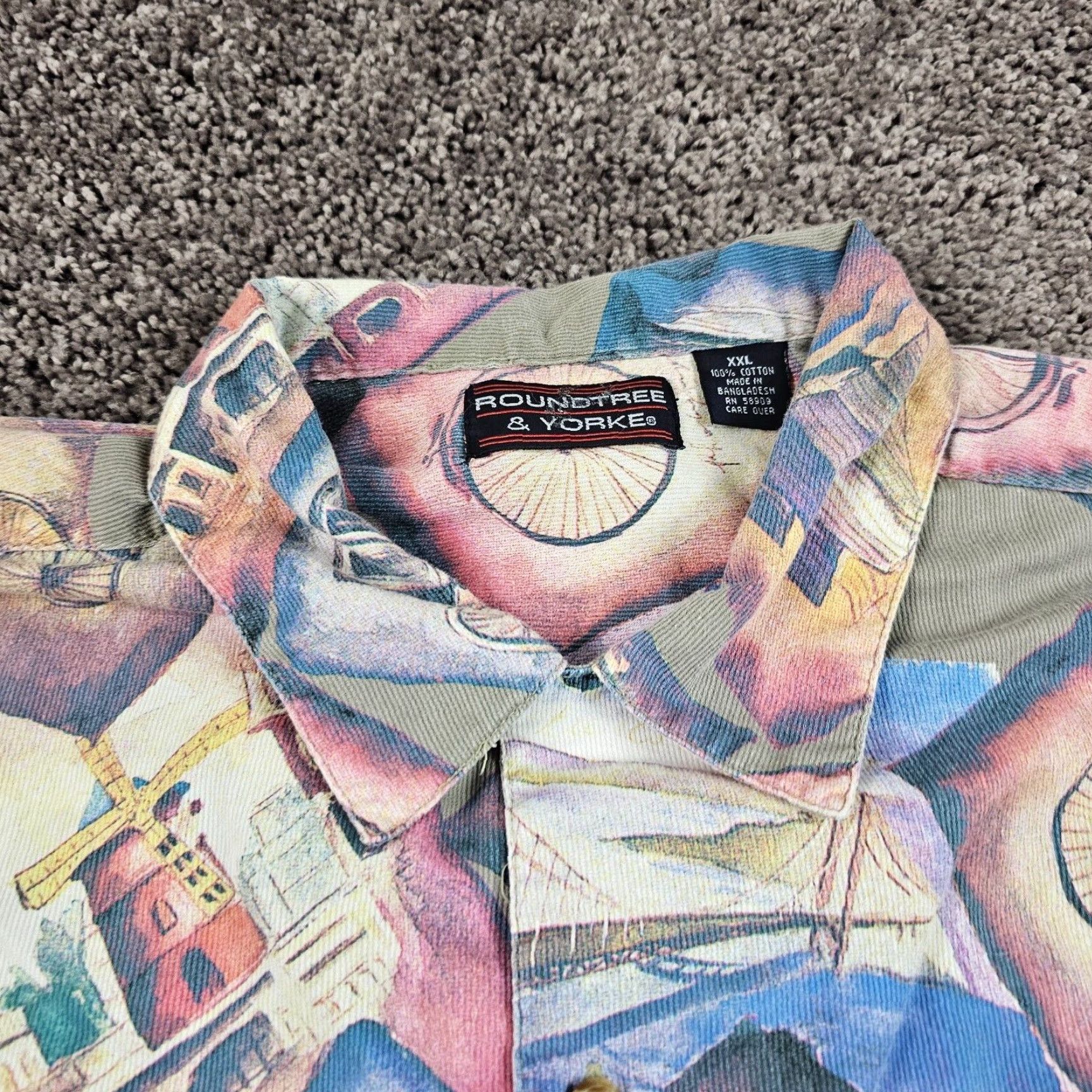 Roundtree & Yorke Roundtree & Yorke Button-Up Shirt Mens 2XL XXL Blue Short Sleeve Geometric Cars Regular Fit Size US XXL / EU 58 / 5 - 3 Thumbnail