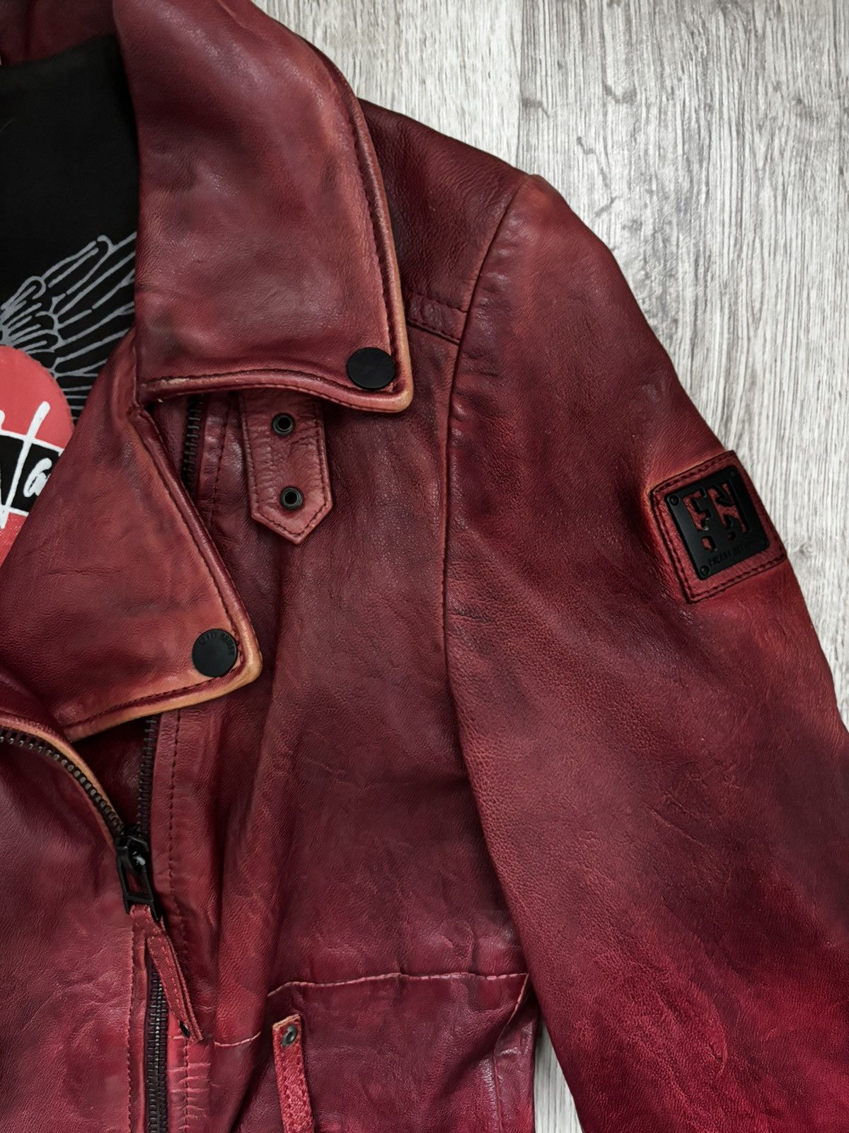 Other Freaky Nation Red Distressed Star Leather Biker Jacket Size M / US 6-8 / IT 42-44 - 9 Thumbnail