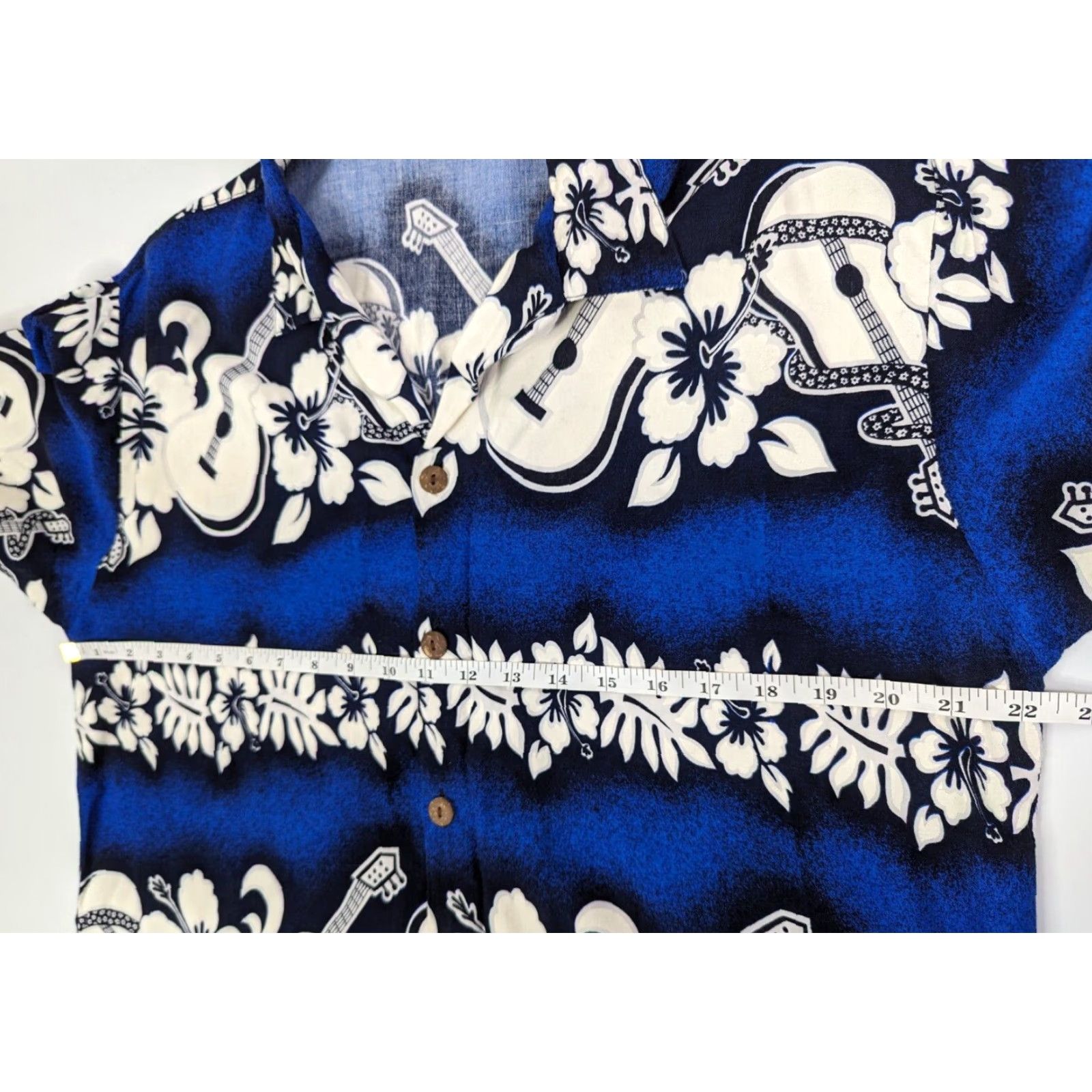 Vintage Vtg 80’s Check It Out Floral Guitars Hawaiian Shirt XL White Blue Button Rayon Size US XL / EU 56 / 4 - 6 Thumbnail