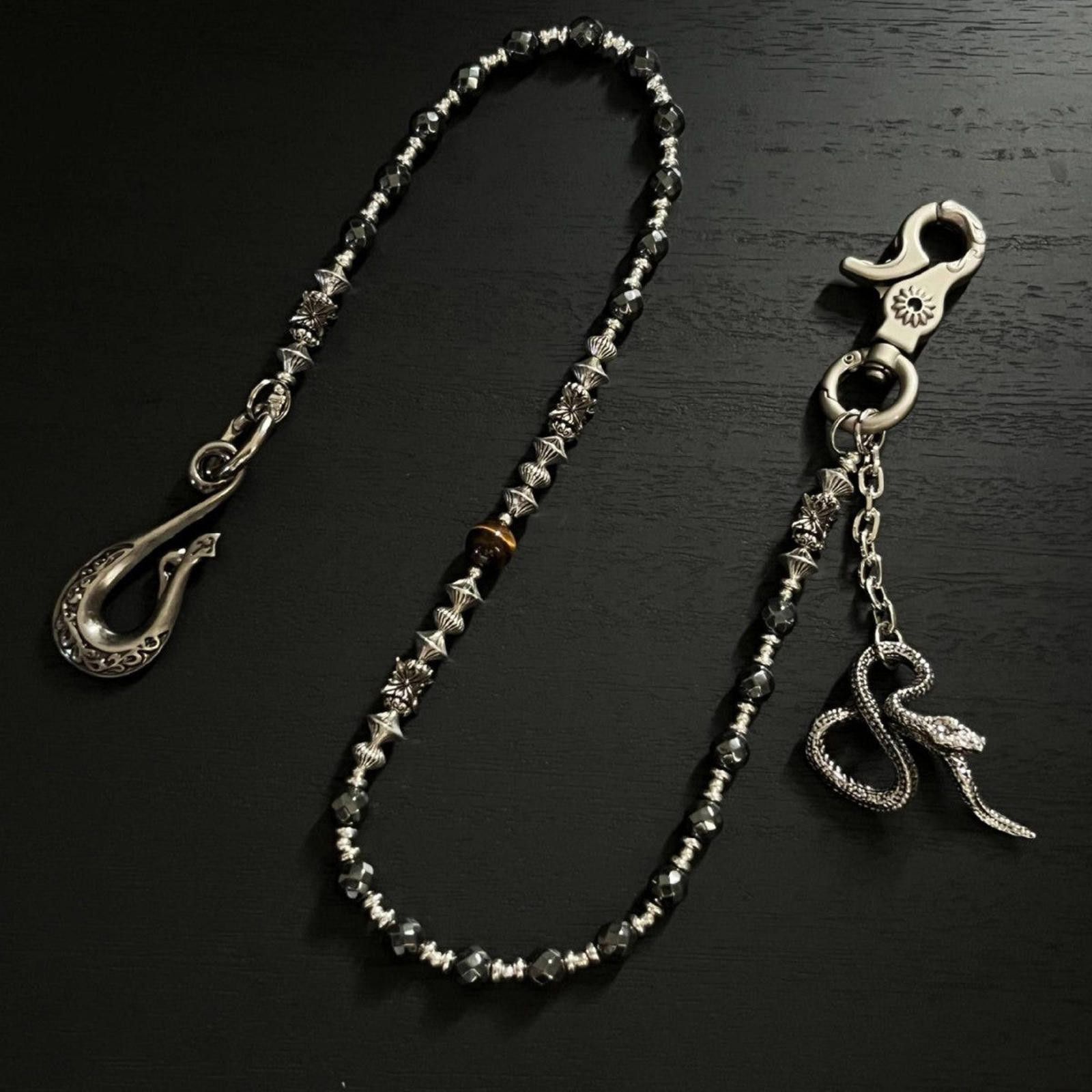 Jewelry Silver Beaded Chain Wallet Accessory with Snake Charm Size ONE SIZE - 3 Thumbnail