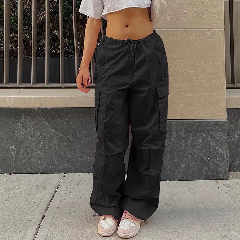 The Unbranded Brand Women's Baggy Low Waist Drawstring Hip Hop Casual Trousers Size 26" / US 2 / IT 38 - 1 Thumbnail