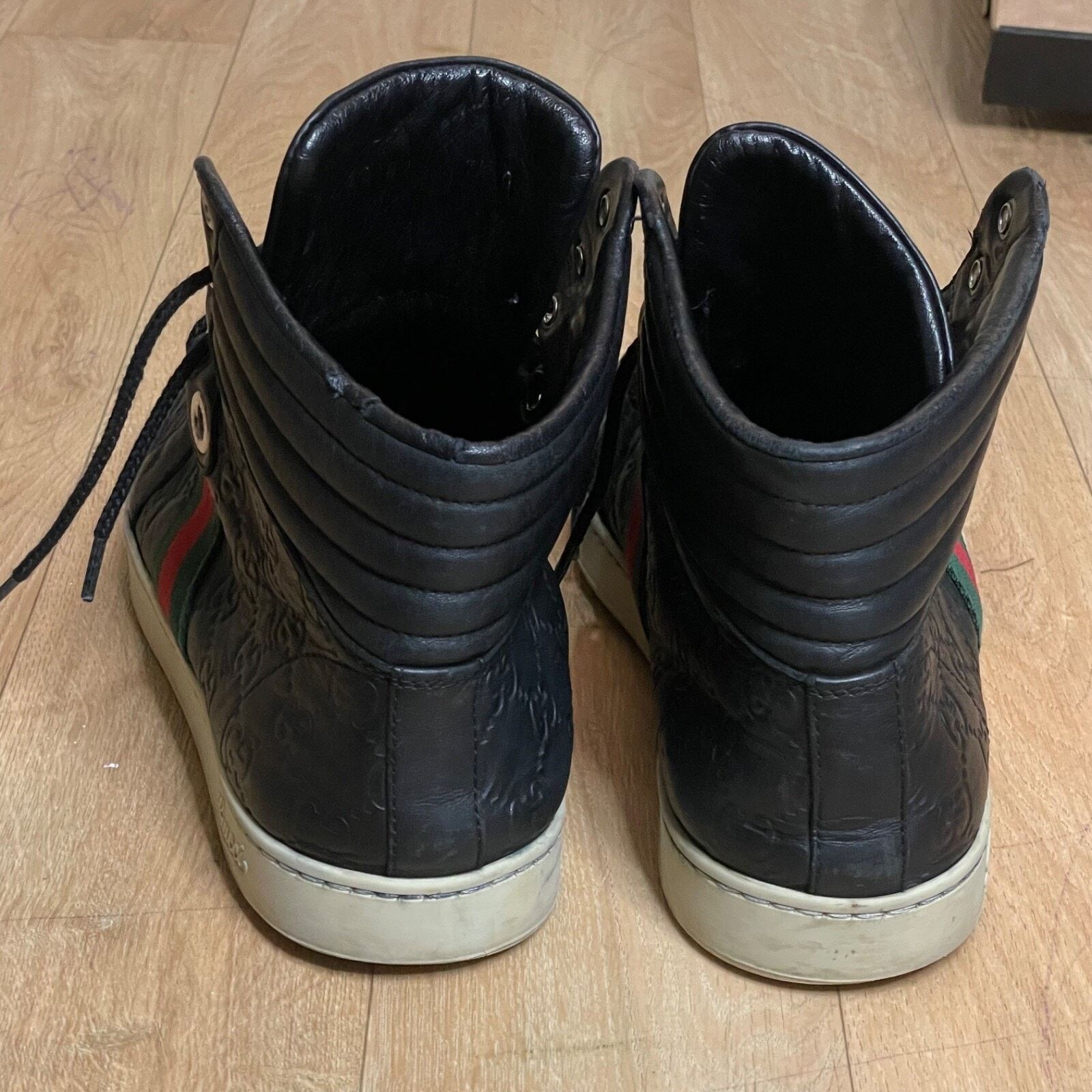 Gucci GUCCI Sneakers GG Web Dapper Black Leather High Top Monogram Size US 8 / EU 41 - 12 Thumbnail