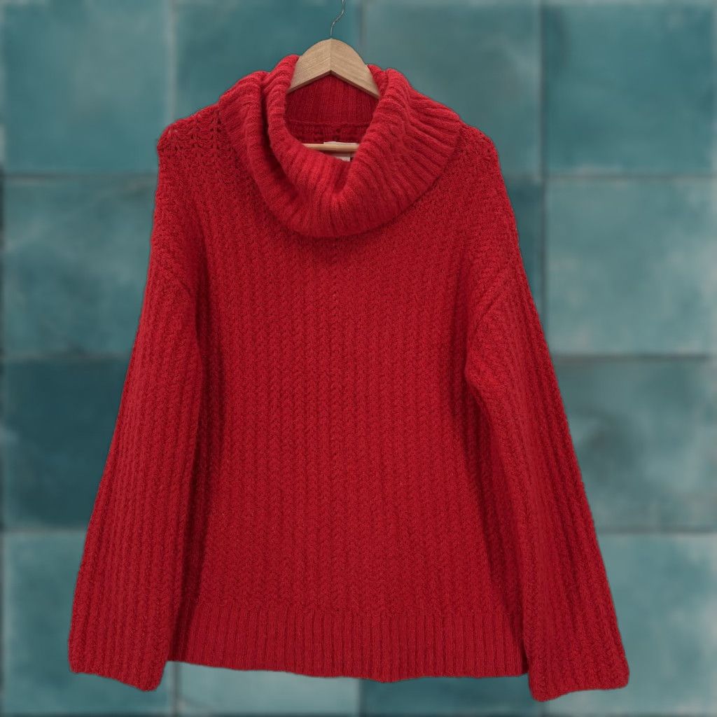 Vintage Maeve Red Cowl Neck Sweater Womens Medium Chunky Knit Pullover Knitwear Winter Casual Ladies, 90s (not applicable) Size M / US 6-8 / IT 42-44 - 1 Thumbnail