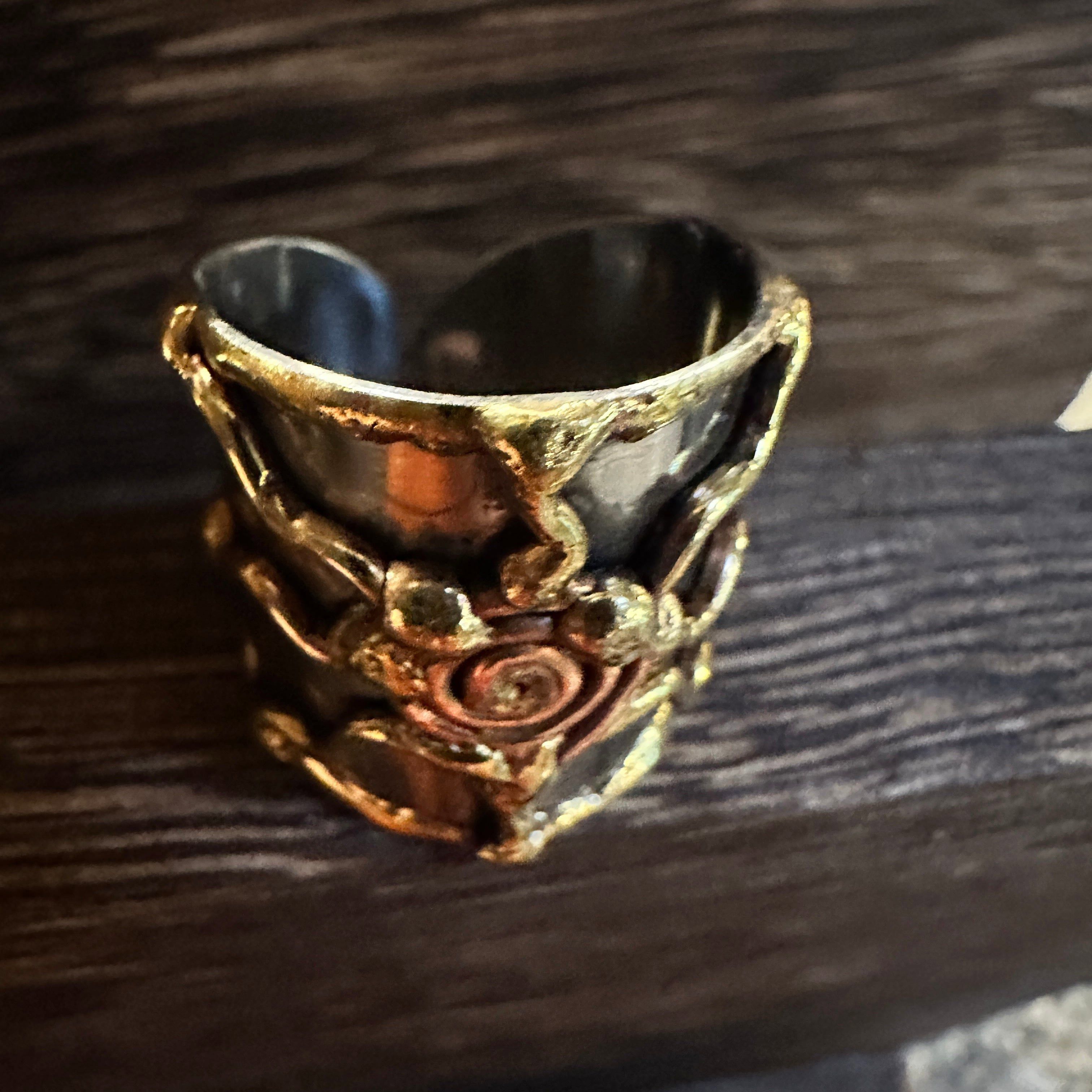 Other Artisan Crafted Bohemian Silver & Copper Heart Wide Cuff Rin Size ONE SIZE - 6 Thumbnail