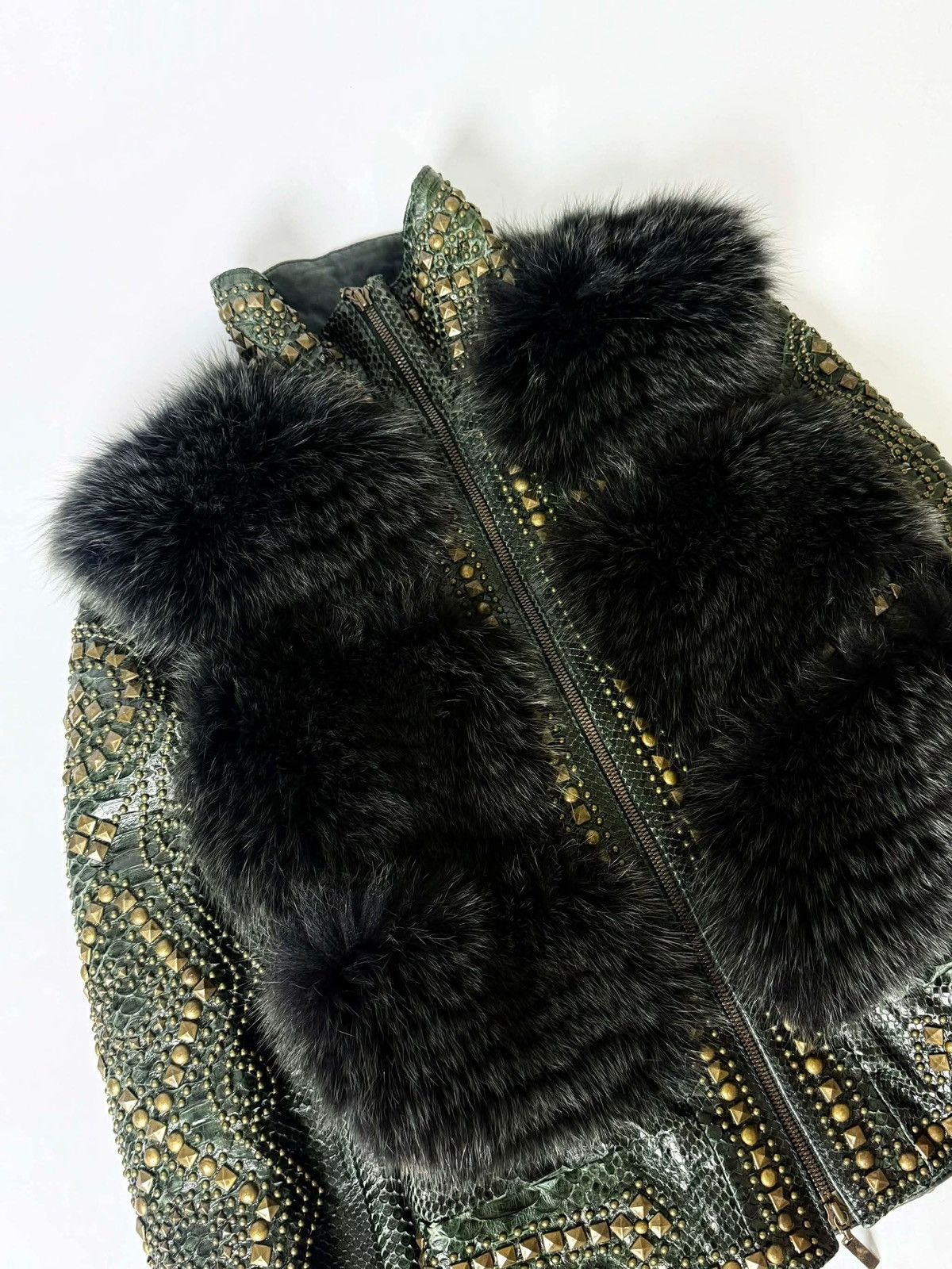 Roberto Cavalli Roberto Cavalli Embellished Studded Python Leather & Fur Size S / US 4 / IT 40 - 6 Thumbnail