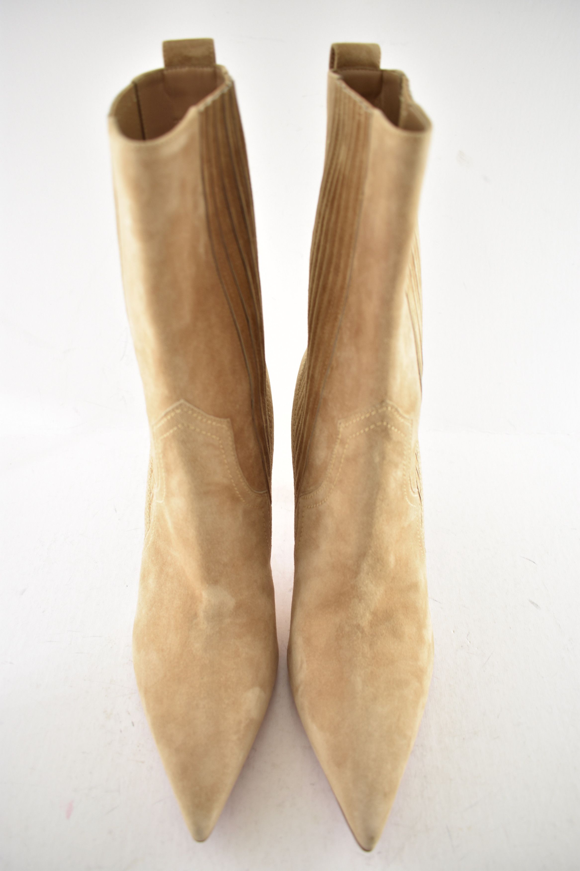 Christian Louboutin Santigag 85 Lionne Beige Suede Western Ankle Heel Boot 39.5 Size US 9.5 / IT 39.5 - 9 Thumbnail