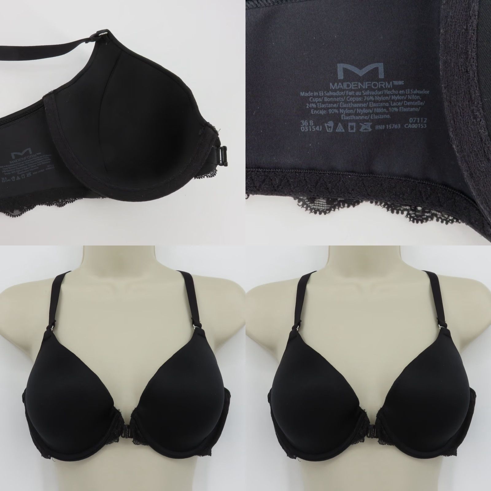 Vintage Maidenform Bra 36B 07112 One Fab Fit Extra Coverage Lace T Back Underwire Black Racerback T-Shirt Bra Women Womens Size ONE SIZE - 8 Thumbnail