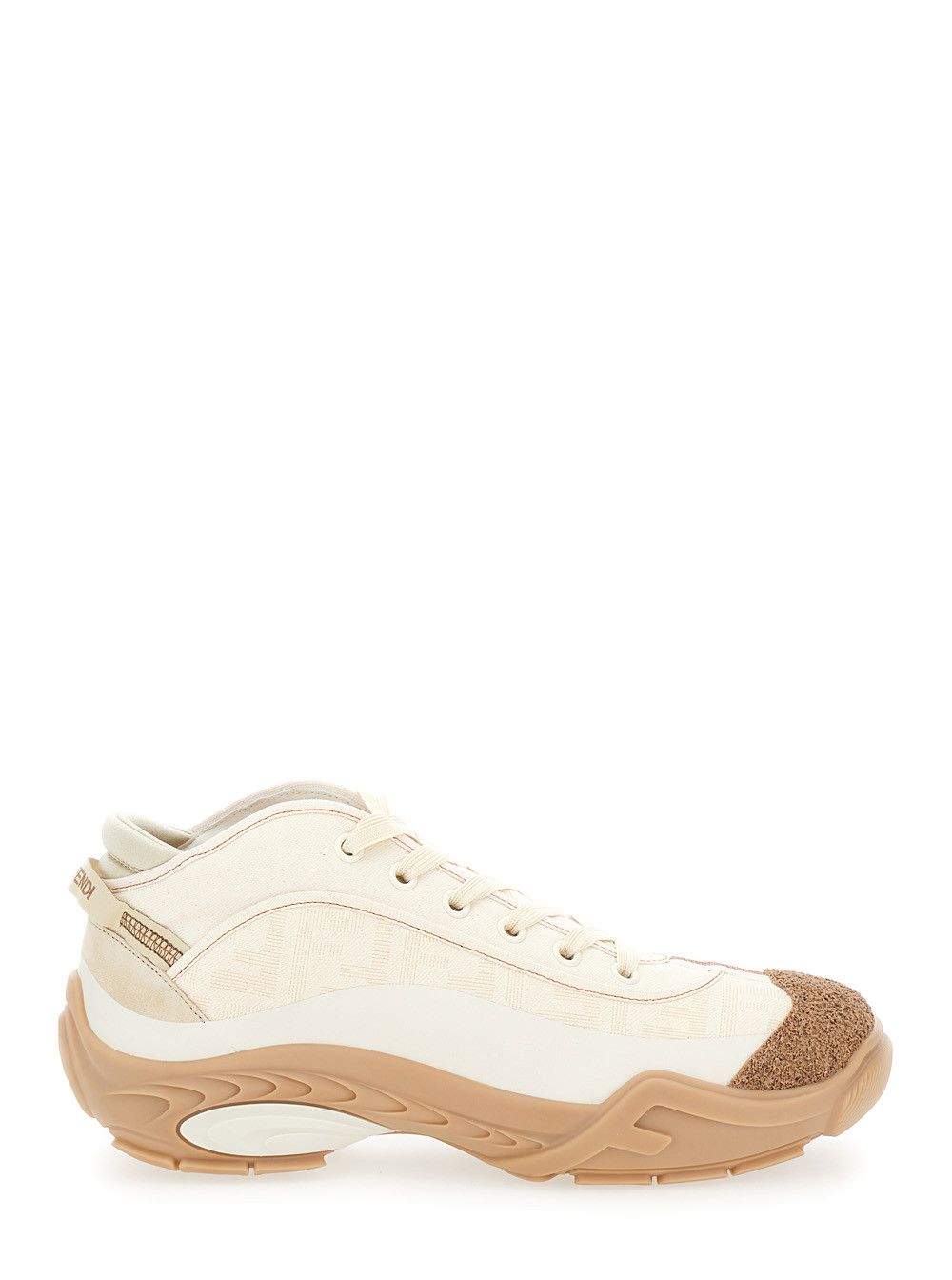 Fendi 'Fendi Lab' White Mid Top Sneakers with Fendi Shadow Motif in Cotton Man Size US 10 / EU 43 - 1 Thumbnail