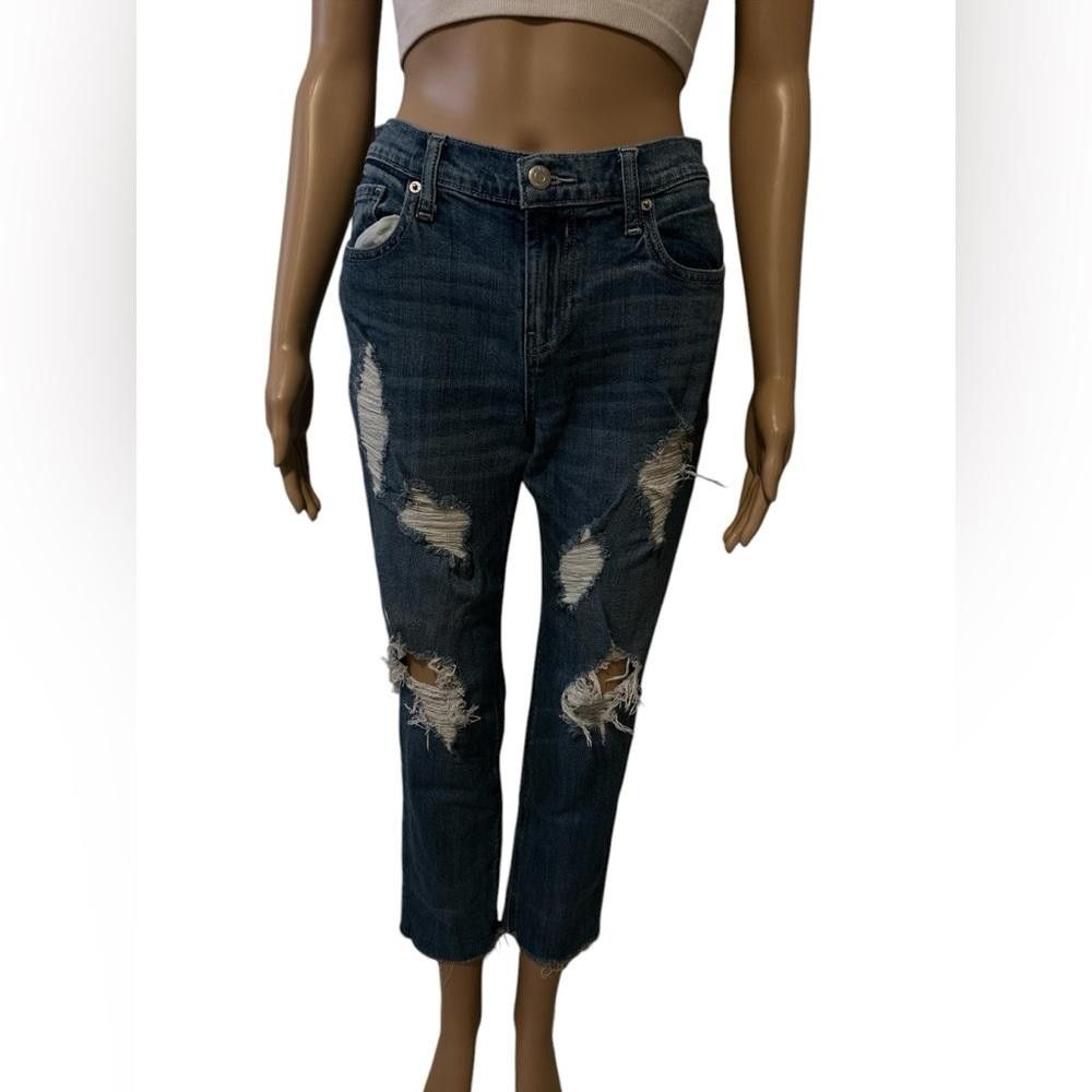 Old Navy OLD NAVY boyfriend straight/Droit tattered darkwashed denim Size 27" / US 4 / IT 40 - 2 Thumbnail