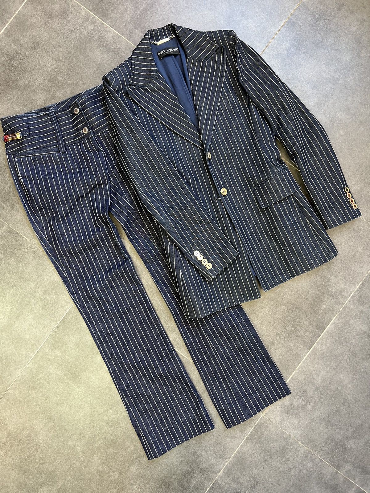 Dolce & Gabbana Dolce&Gabbana 00's heavy denim Striped Blazer and Pants Suit Size M / US 6-8 / IT 42-44 - 2 Thumbnail