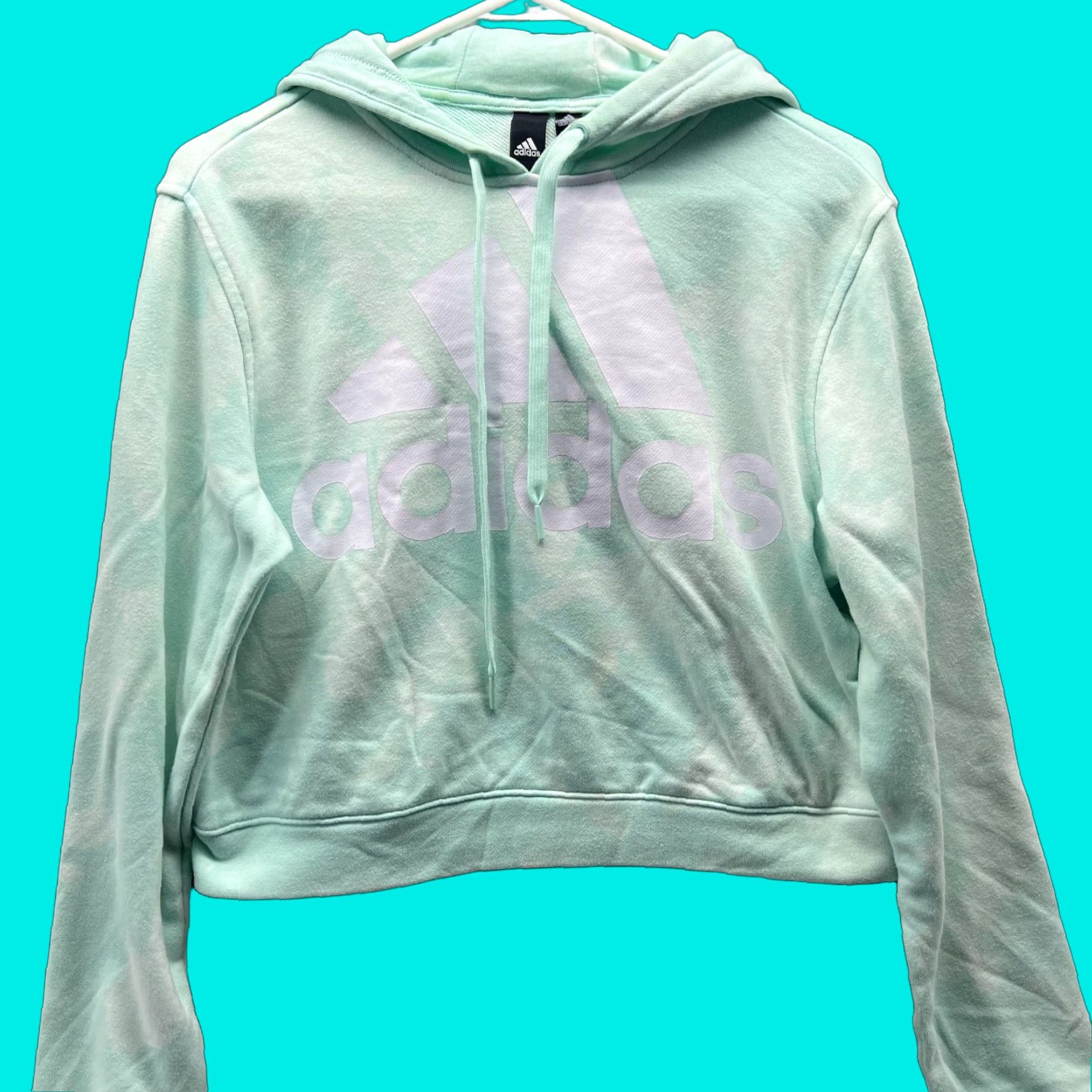Adidas VINTAGE adidas Sweater Women Medium Teal Blue White Cropped Hoodie Pullover Cotton Logo Navy? Size M / US 6-8 / IT 42-44 - 1 Thumbnail