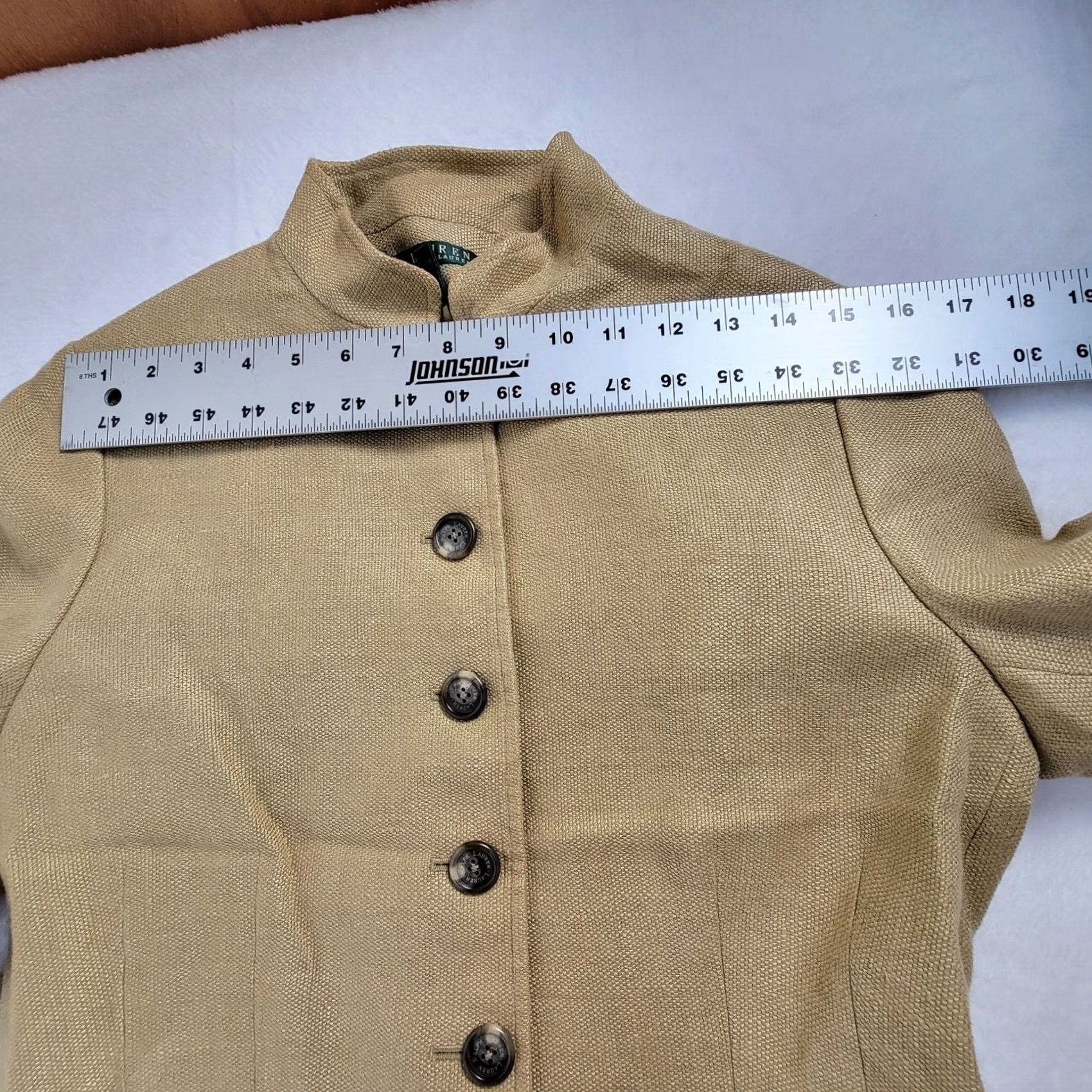 Ralph Lauren VINTAGE Lauren Ralph Lauren Blazer Shirt 10 Khaki Tan 90s Preppy Women’s Vintage 100% Linen Button Front Long Sleeve Mid-Length Lined Size L / US 10 / IT 46 - 6 Thumbnail