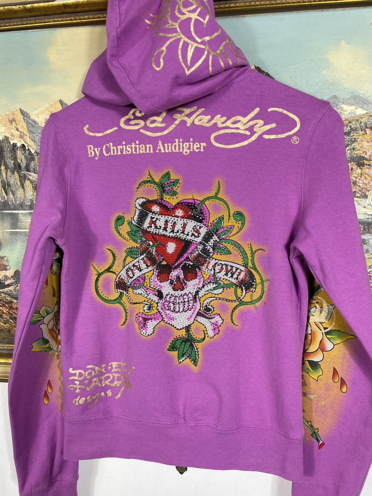 Christian Audigier Ed Hardy Retro 00s Hoodie With Crystals Affliction Grunge Size S / US 4 / IT 40 - 9 Thumbnail