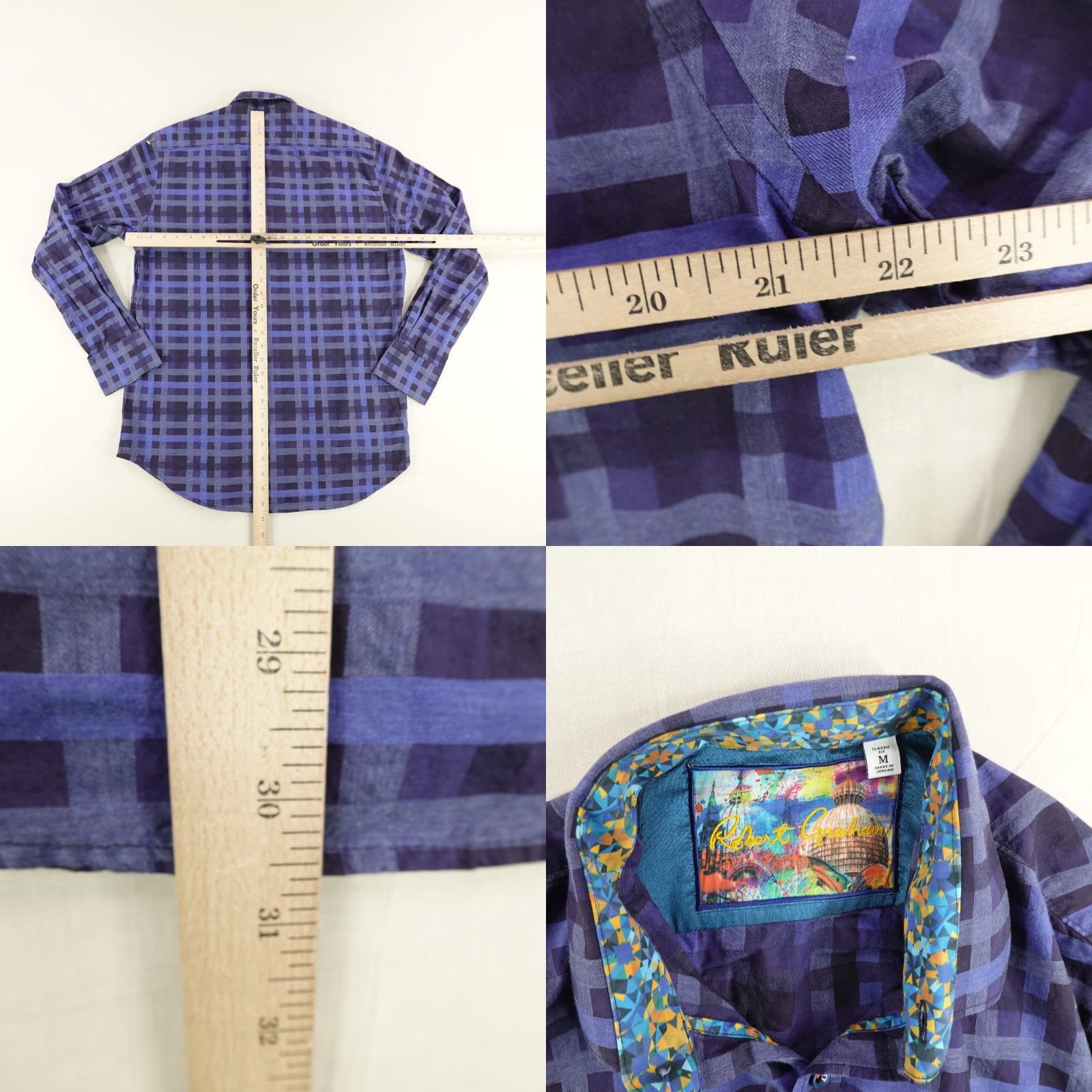 Robert Graham Robert Graham Shirt Mens Medium Blue Plaid Button-Up Classic Fit Abstract Collar Size US M / EU 48-50 / 2 - 8 Thumbnail