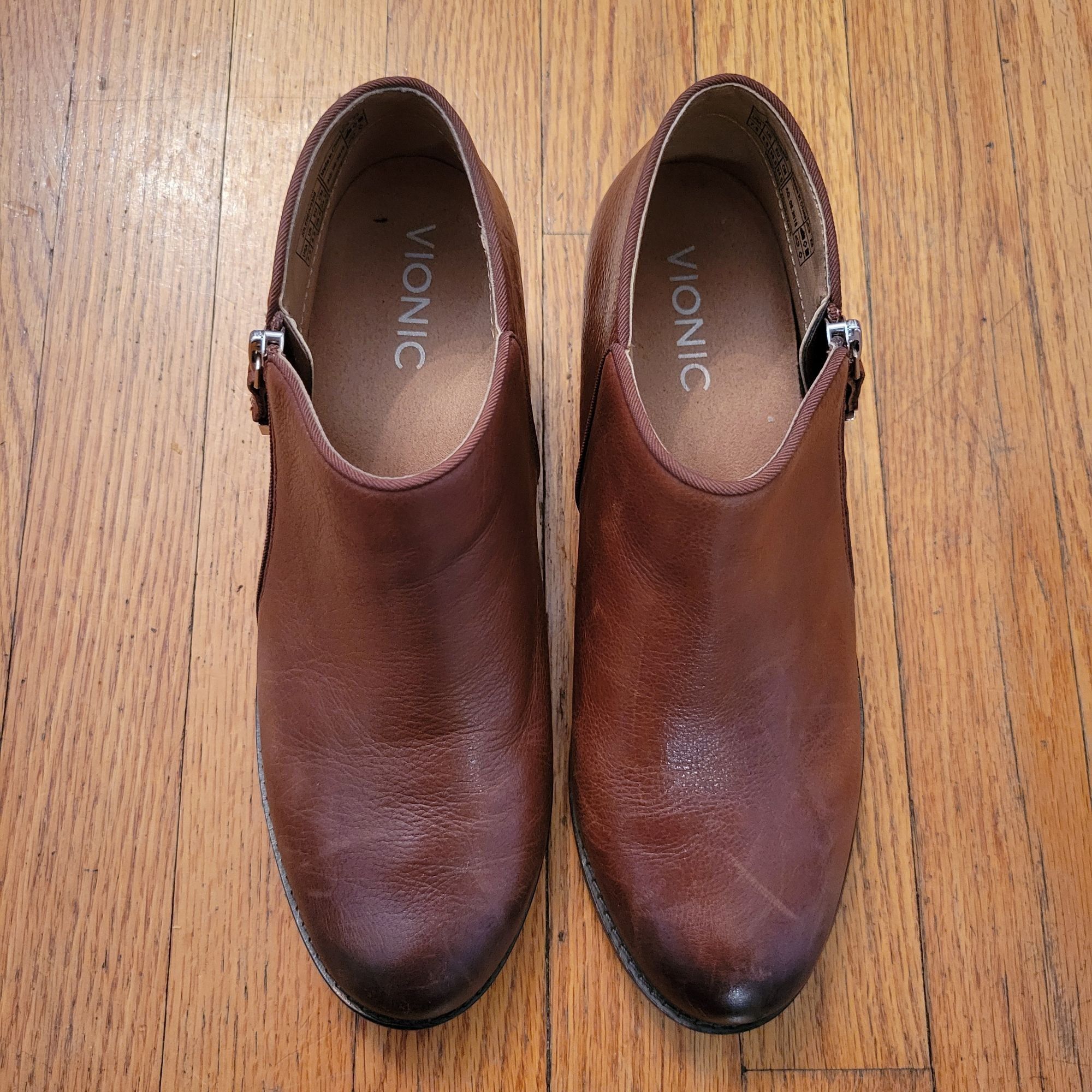 Vionic Vionic Brown Burnished Leather Ankle Boots Side Zip 7.5 JOLE Size US 7.5 / IT 37.5 - 2 Thumbnail