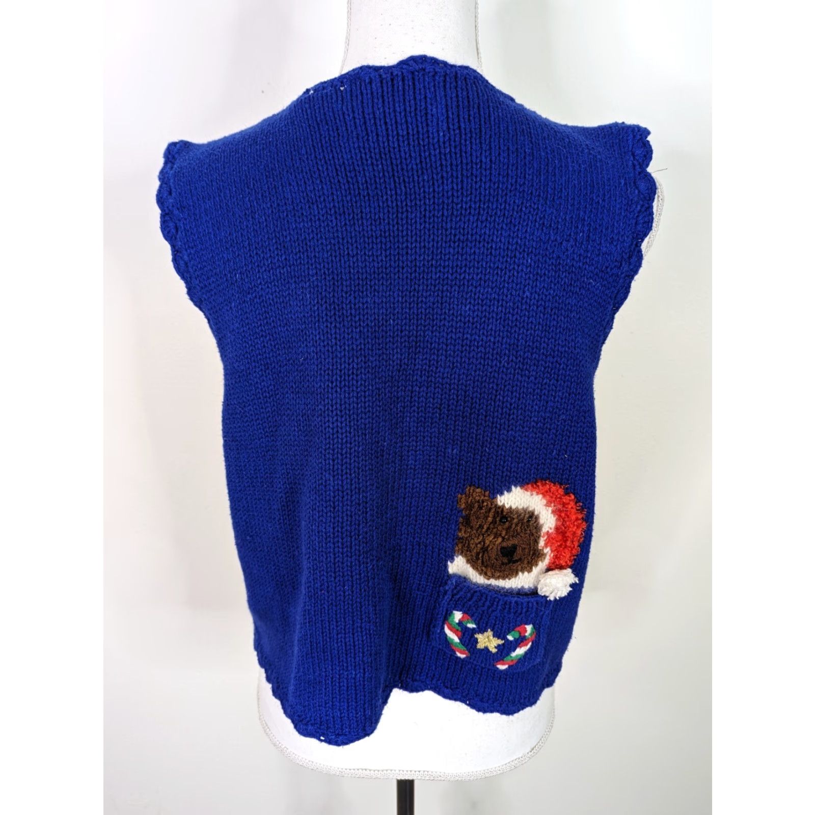 Vintage VINTAGE Women's 90s Hand Knit Sweater Vest Ugle Christmas Teddy Bear Cardigan V2J M Sweater Vest Women M Blue 38 Bust 38 Waist 20 Length Mens? Size M / US 6-8 / IT 42-44 - 3 Thumbnail