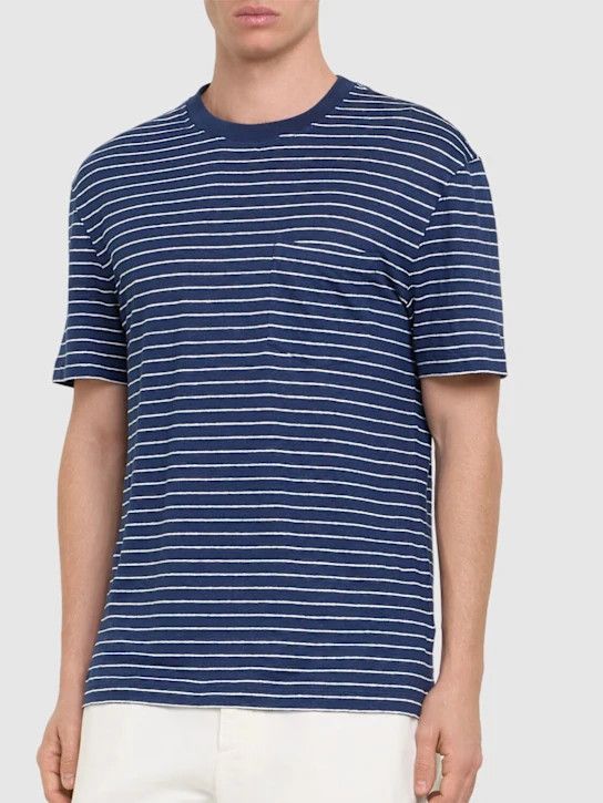 Brunello Cucinelli o1lsvrm0425 Striped Linen T-Shirt in Blue Size US XXL / EU 58 / 5 - 4 Thumbnail
