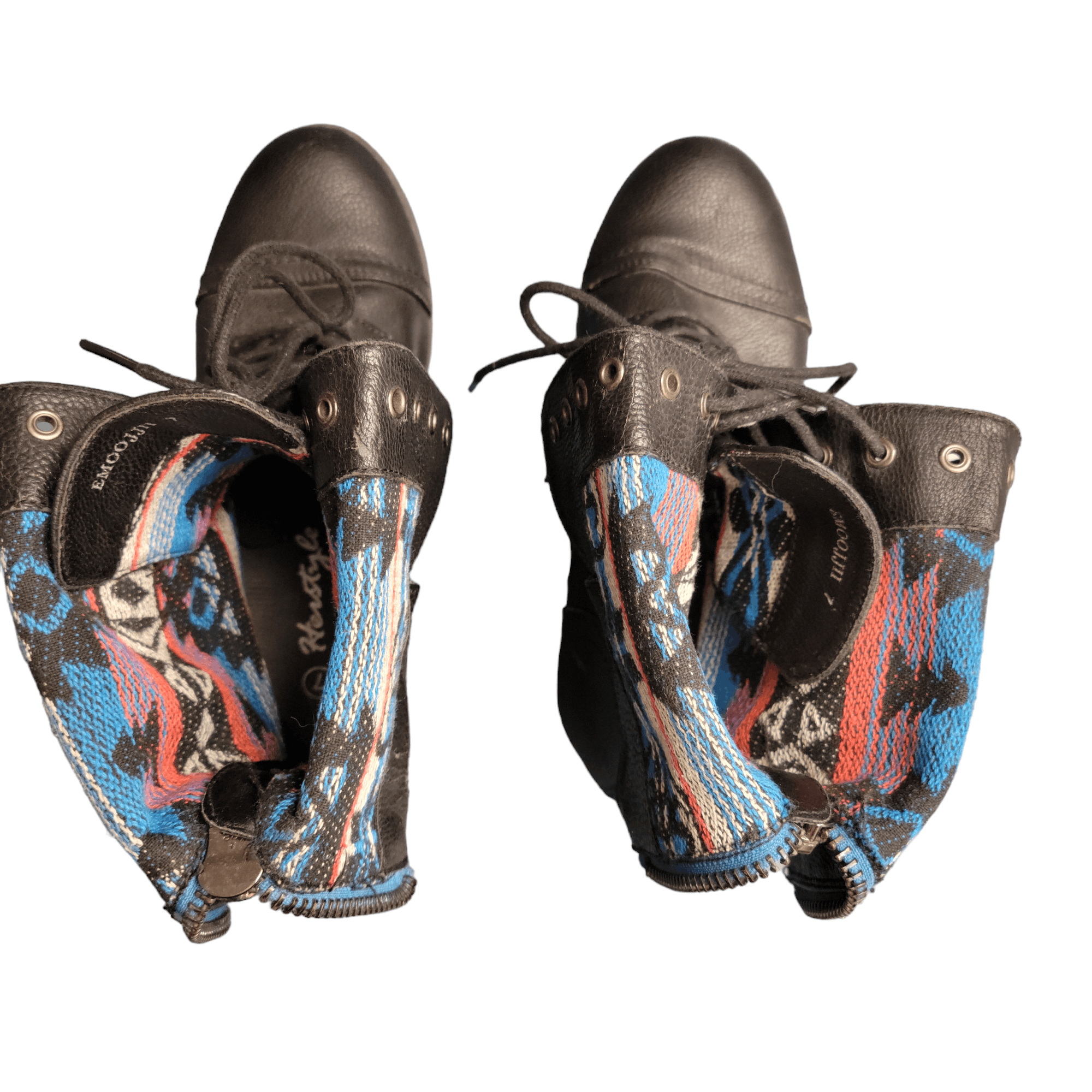 NBDN Nobrandedon Herstyle Black Southwestern Contrast Combat Boots Size US 7 / IT 37 - 9 Thumbnail