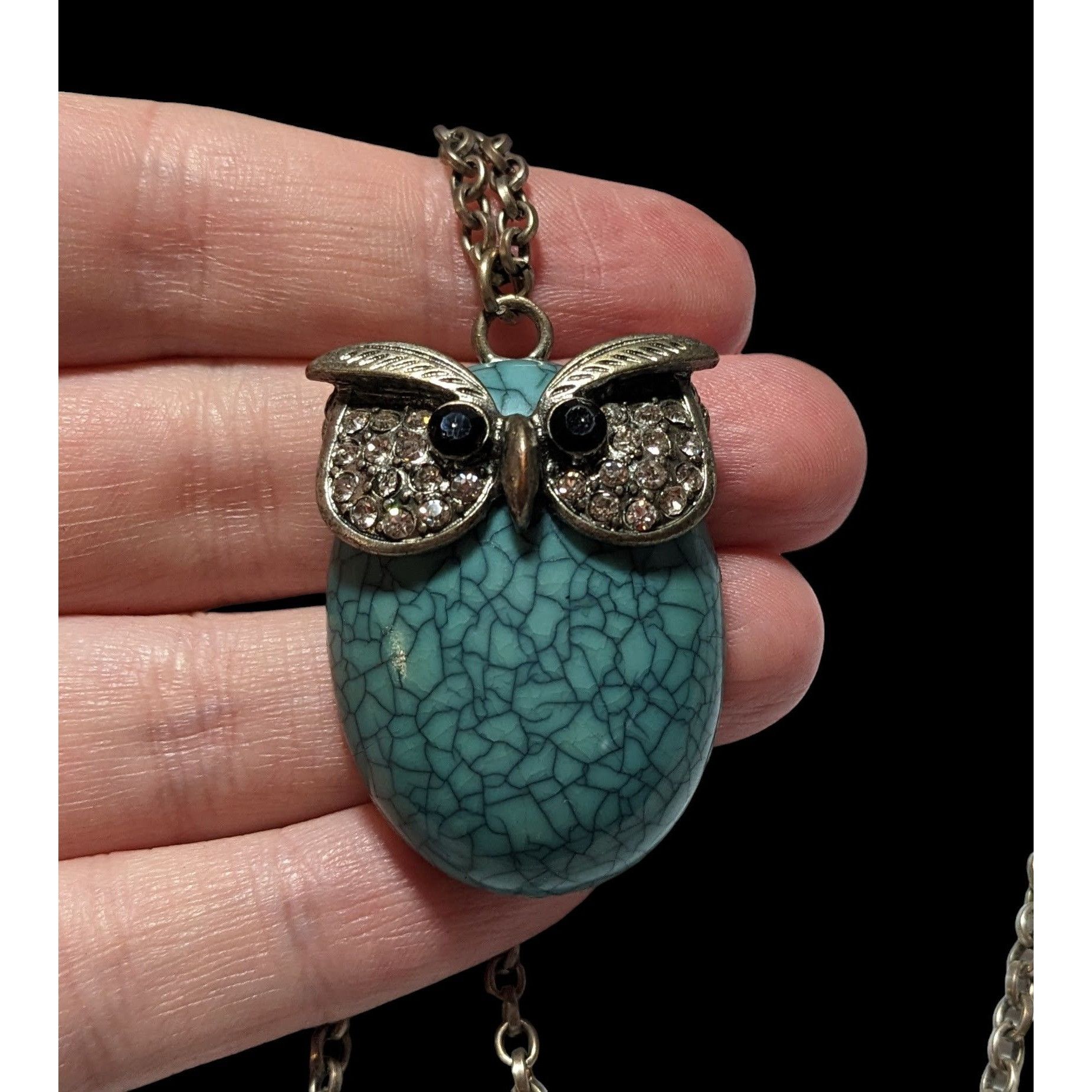 Other Turquoise Rhinestone Owl Necklace Size ONE SIZE - 2 Thumbnail