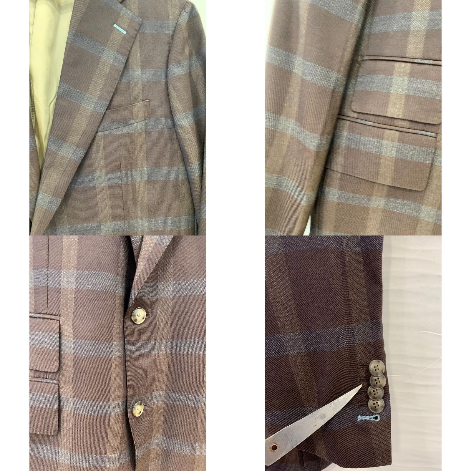 Vintage Atelier Munro Harry Rosen Sport Coat Blazer Plaid Wool Brown Blue 42 Regular Men Size 42R - 8 Thumbnail