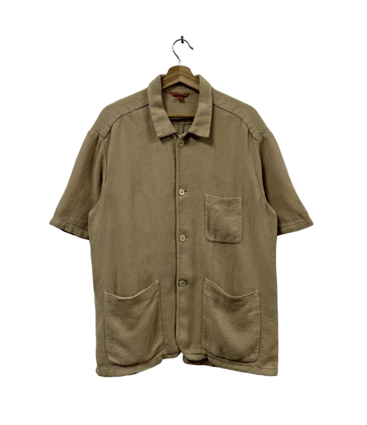 image of AuthenticBarena Chore Linen Cotton Button Ups Shirt in Brown, Men's (Size Large)