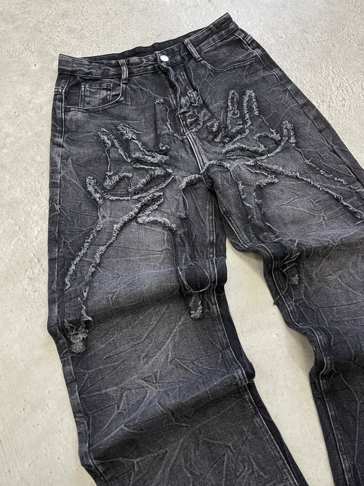 Coogi Black Denim distressed wide coogi style Pants Stitch sk8 Size US 31 - 2 Thumbnail