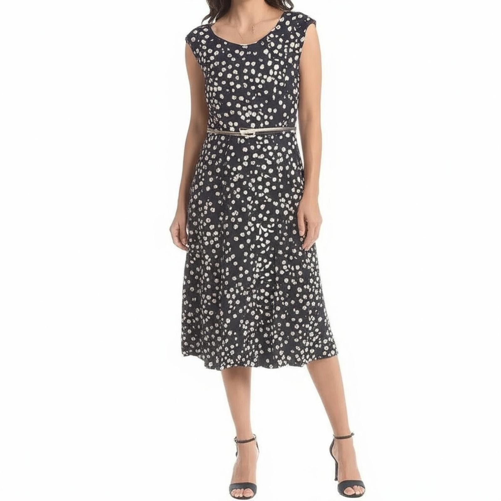 Other Connected Apparel 12 Midi Dress Navy Belted Cap Sleeve 12 Size XL / US 12-14 / IT 48-50 - 1 Thumbnail