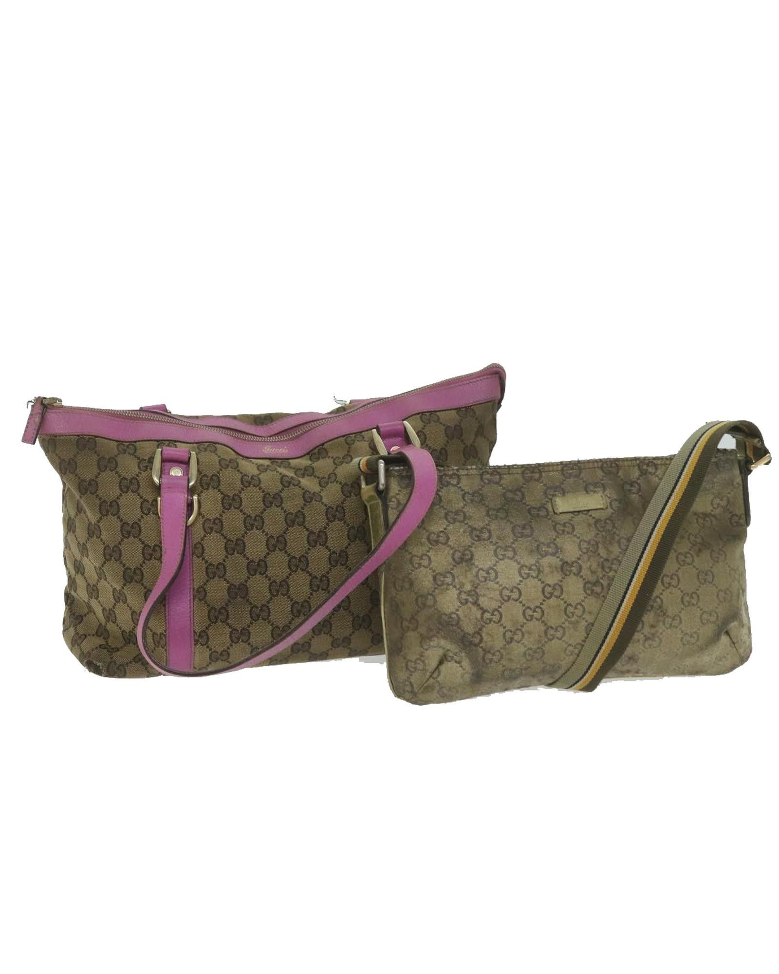 image of Gucci Canvas Shoulder Bag With Accessory Set - Beige Brown Gray, Women's