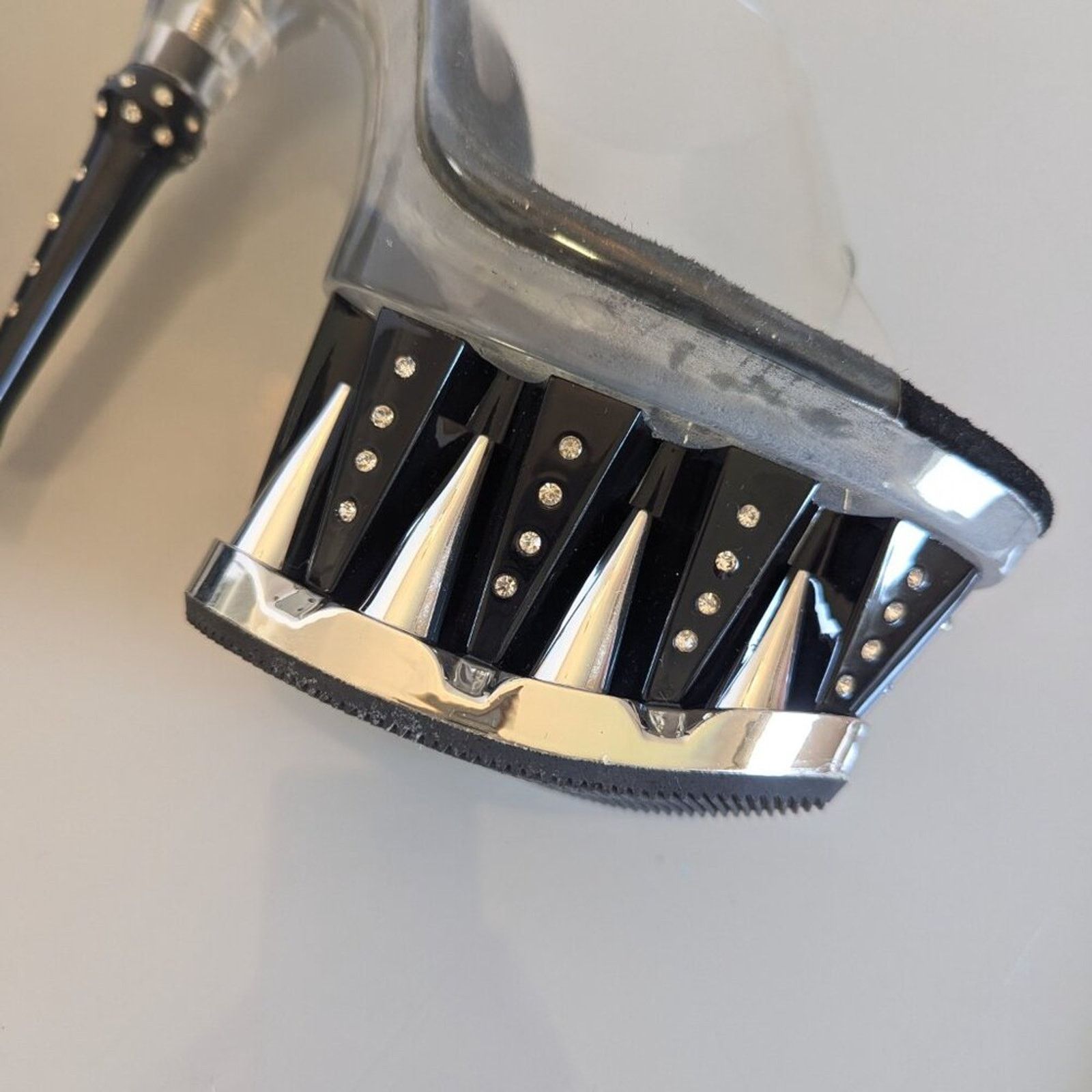 Vintage Y2K Tabu Chrome Black Shark Platform Stiletto Stripper Heels Size US 8 / IT 38 - 8 Thumbnail