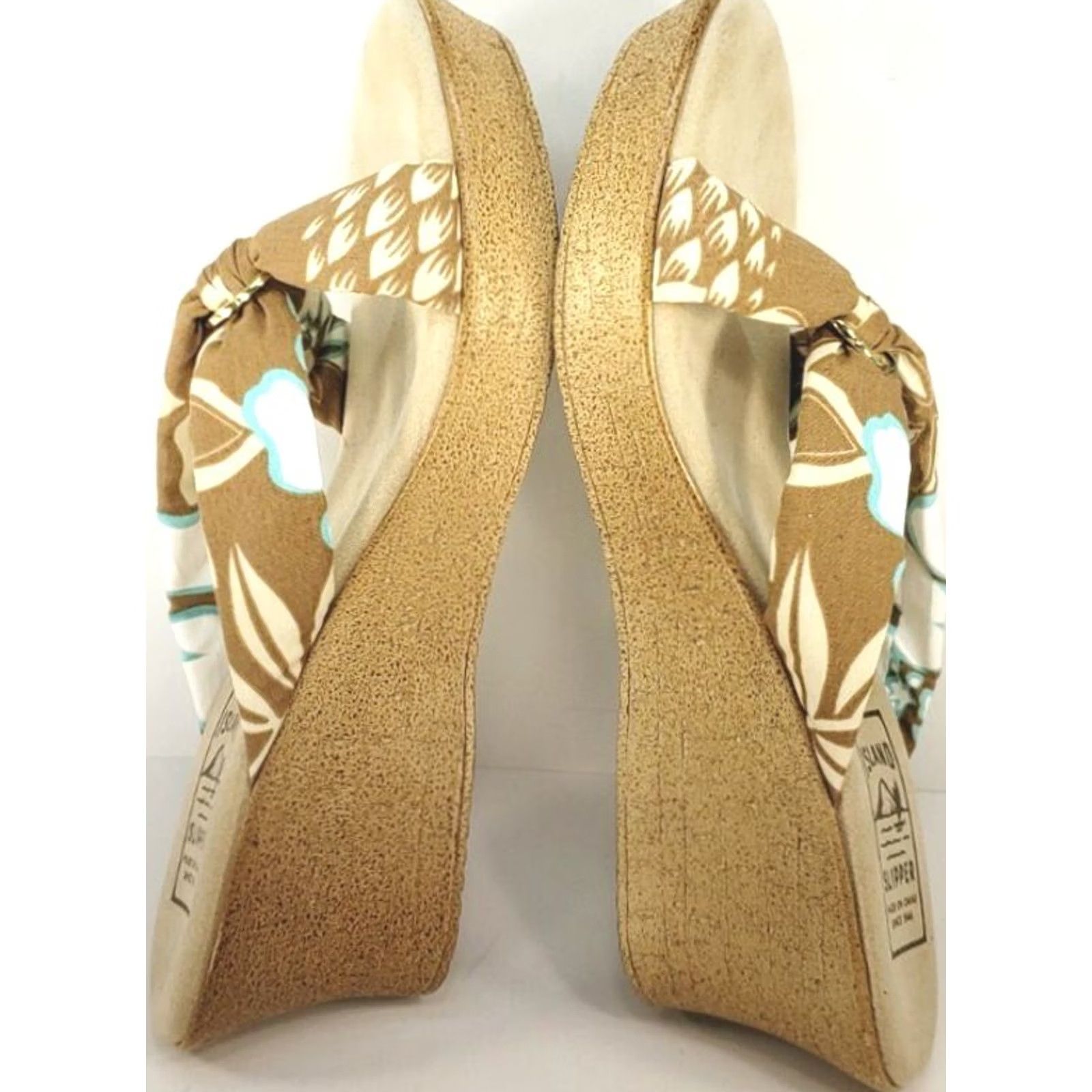 Vintage Island Slipper Women's 10 Brown Blue White Tropical Fabric Slide Wedge Sandal Size US 10 / IT 40 - 7 Thumbnail