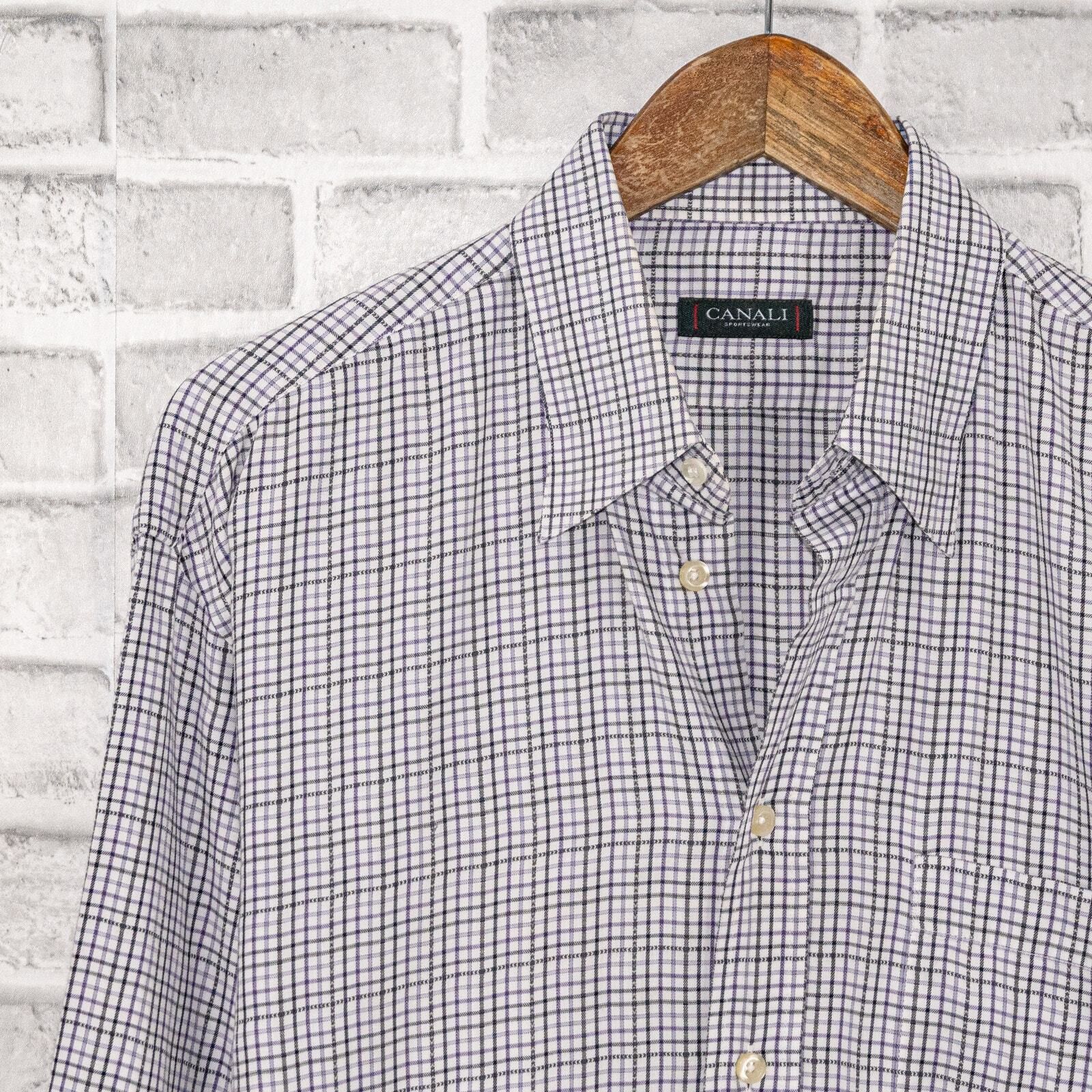 Canali CANALI Sportwear Button up Shirt Purple Black Grid check Size US L / EU 52-54 / 3 - 5 Thumbnail