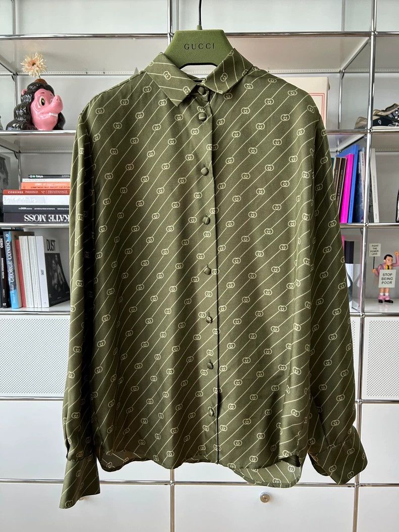 Gucci Gucci Long Sleeve Silk Shirt with Logo-dmc Size US M / EU 48-50 / 2 - 1 Thumbnail
