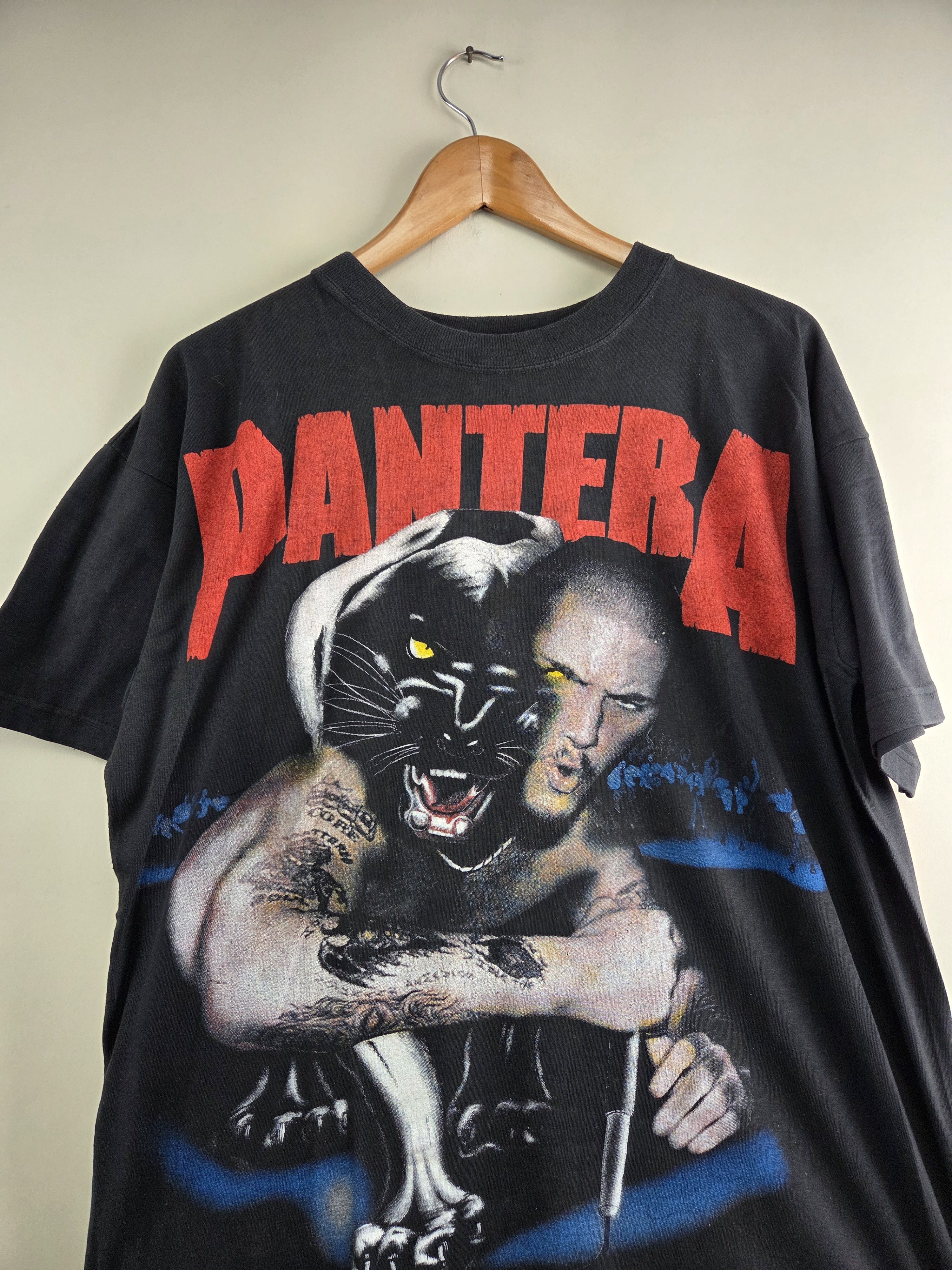 Band Tees × Vintage 90s Pantera Black Panther Metal tee XL 22.5" 28.5" Size US XL / EU 56 / 4 - 2 Thumbnail
