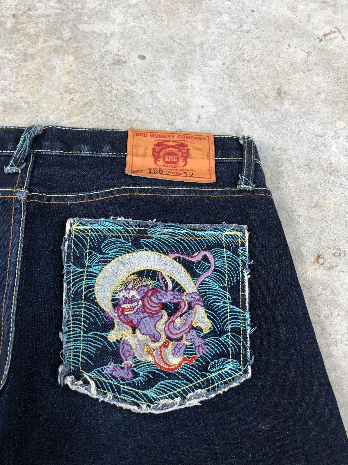 RMC Jeans Red Monkey Company Embroidered Jeans Distressed Size US 33 - 16 Thumbnail