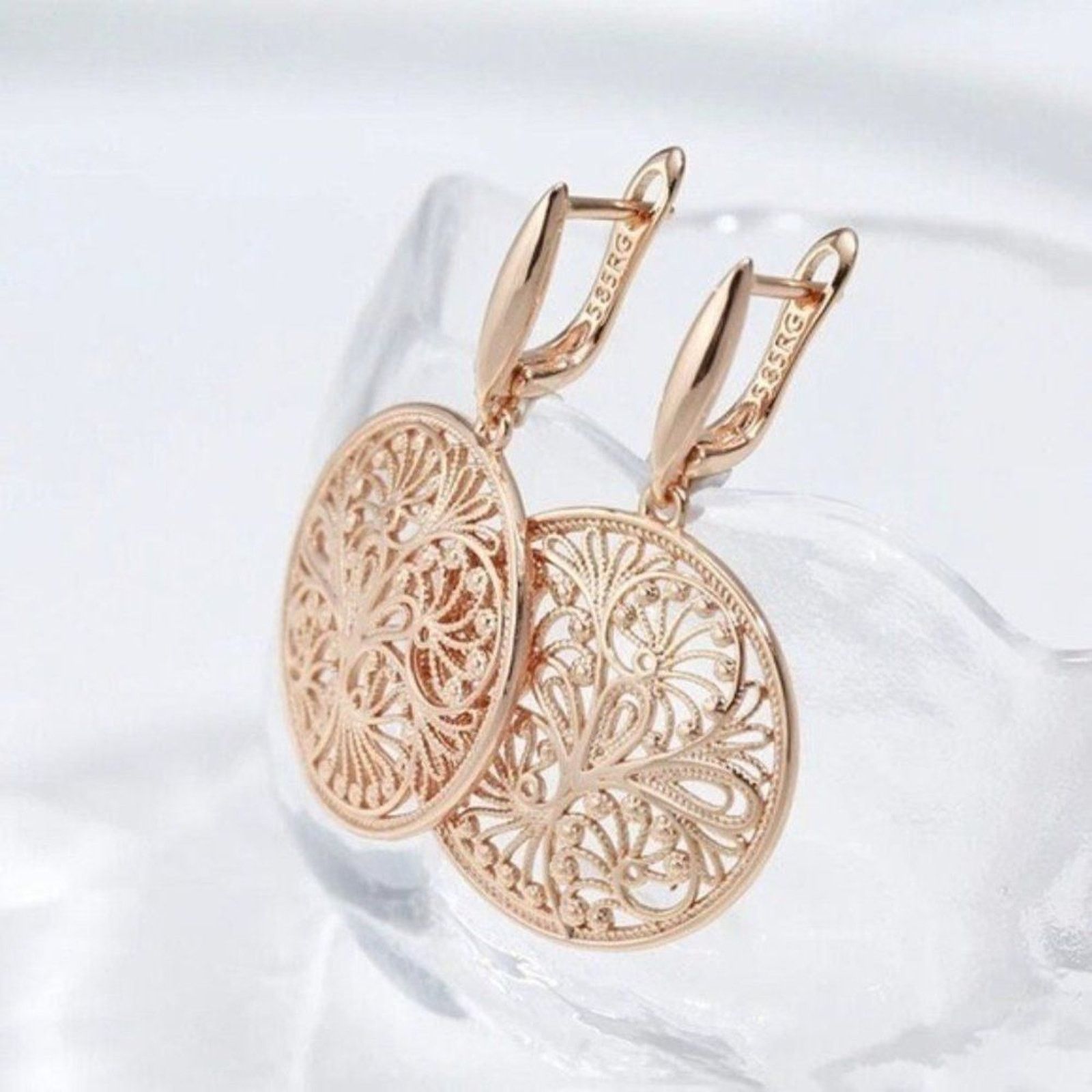 Other New Gorgeous 585 Rose Gold Circle Lace Filigree Dangle Size ONE SIZE - 2 Thumbnail
