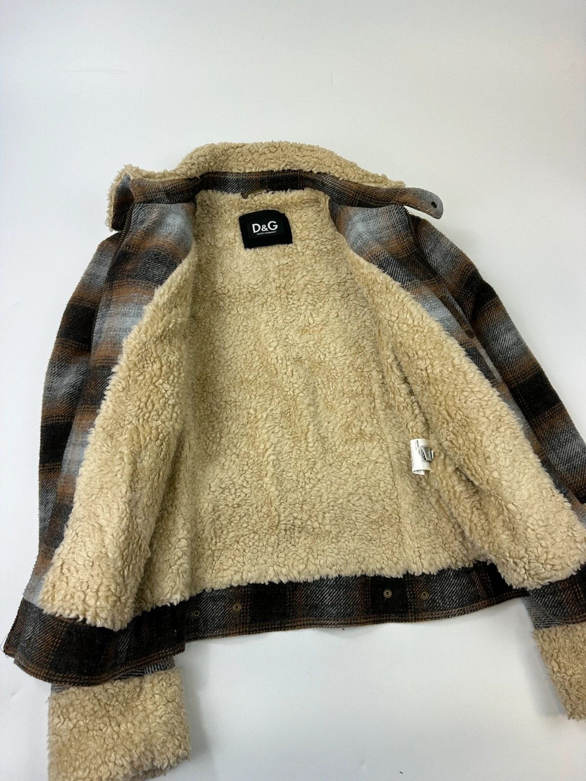 Dolce & Gabbana Dolce Gabbana Wool Brown Checkered Sherling Aviator Jacket Size US M / EU 48-50 / 2 - 15 Thumbnail