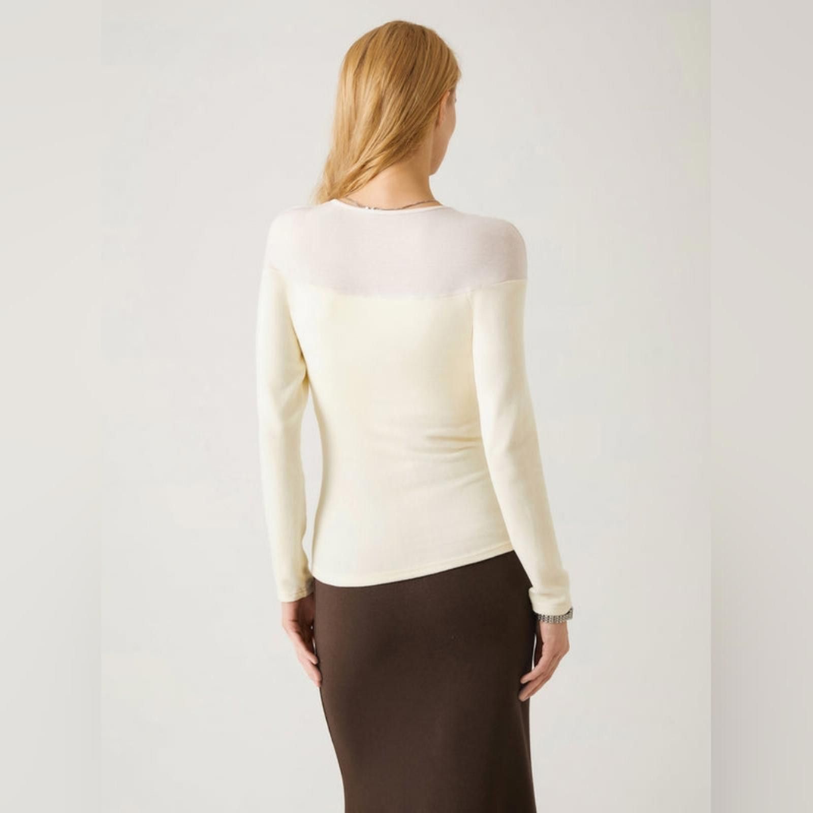Designer OGL Light Thermal Tencel Wool Sheer Shoulder Brami Top Size S / US 4 / IT 40 - 6 Thumbnail