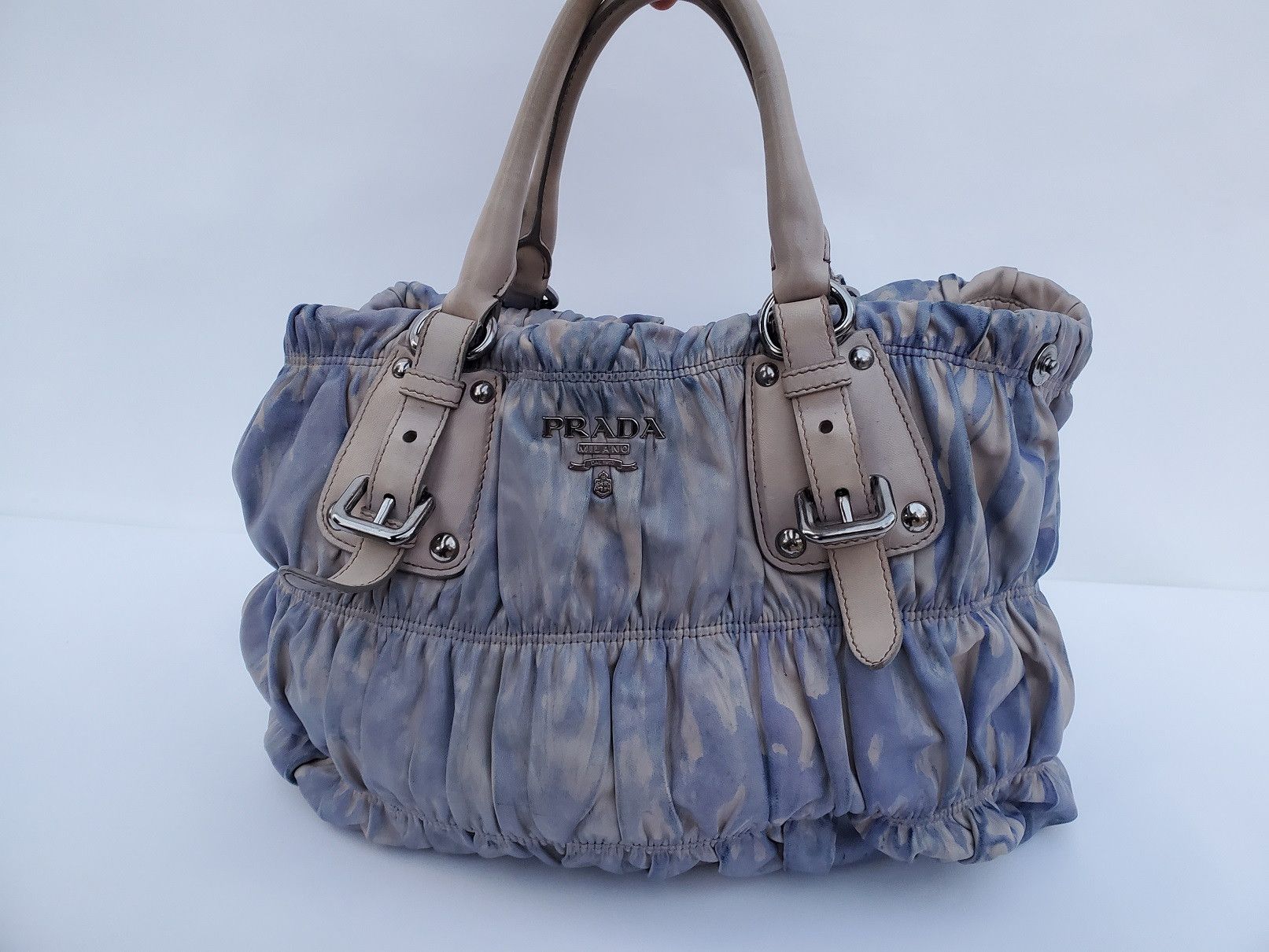image of Prada Gaufre Leather Handbag Blue Limited Edition Xl, Women's