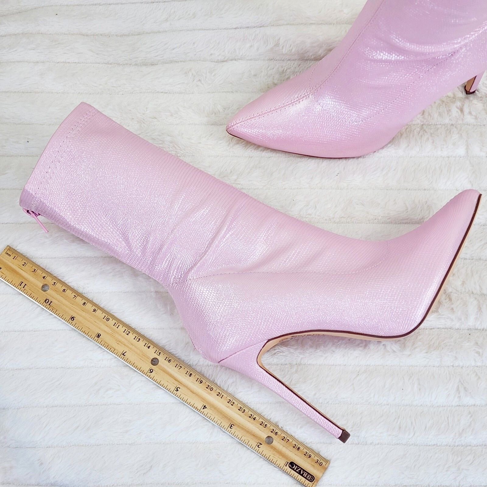 Other Odin Shimmery Baby Pink High Heel Stretch Fabric Ankle Boots Size US 11 / IT 41 - 7 Thumbnail