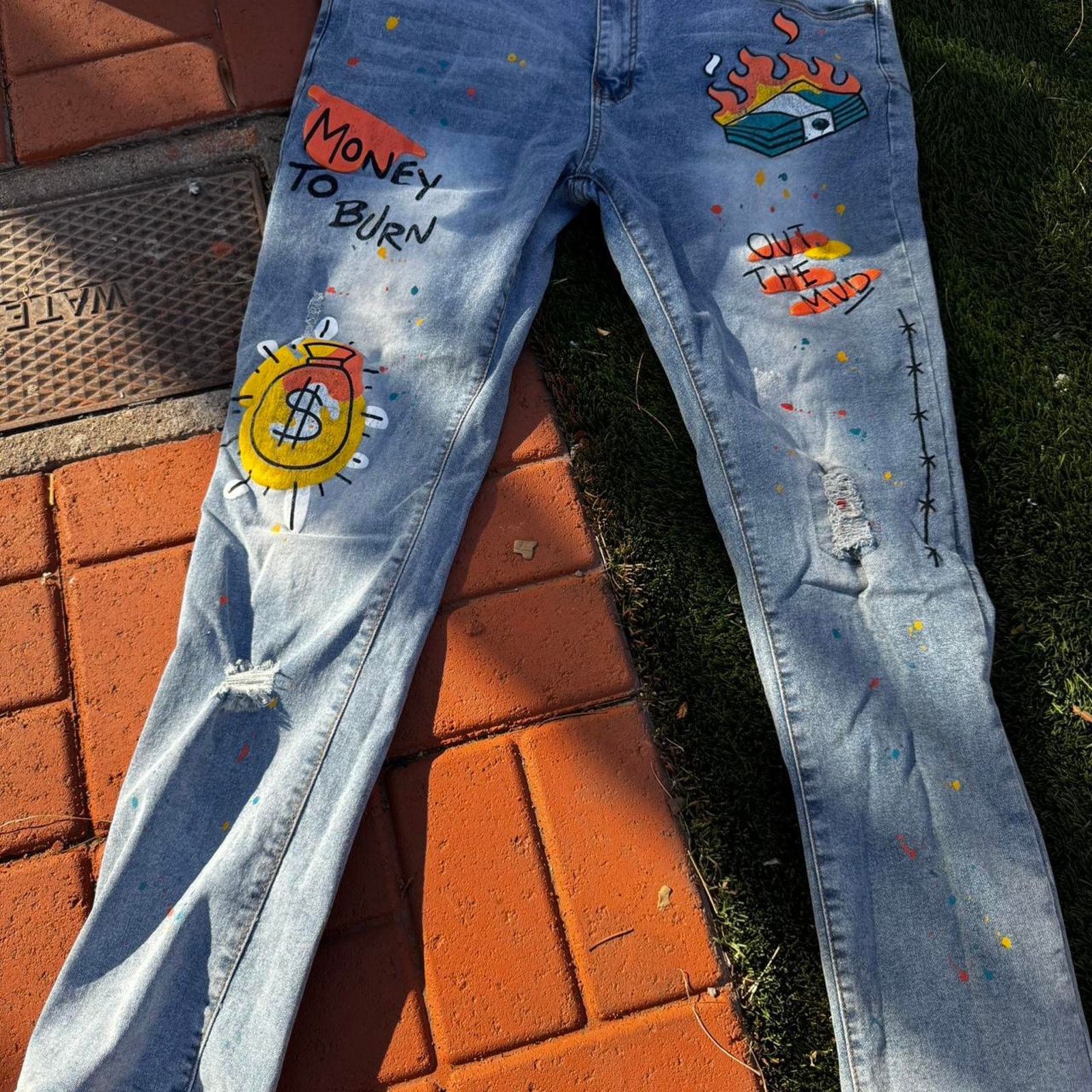 Other Men's 42x32 Custom Painted No Society Jeans Size US 44 / EU 60 - 1 Thumbnail