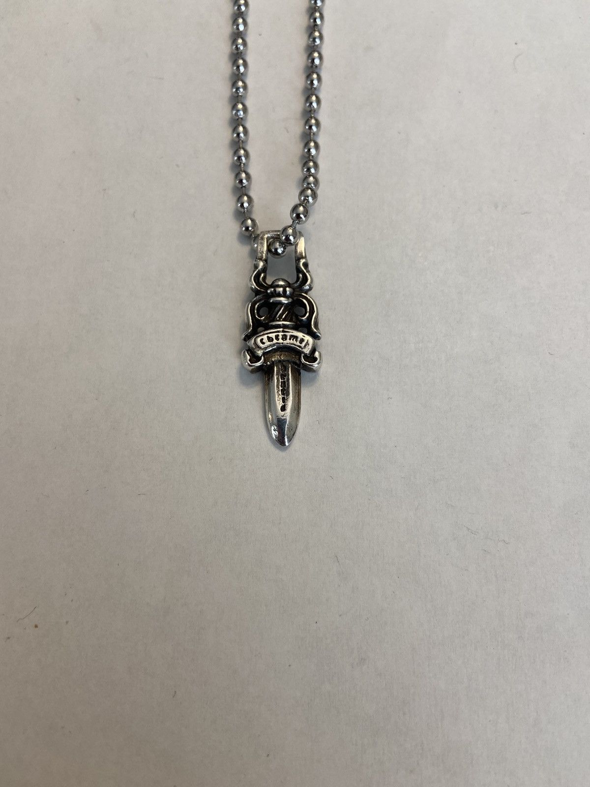 Pre-owned Chrome Hearts Dagger Pendant Ball Chain Necklace Zipper In Silver