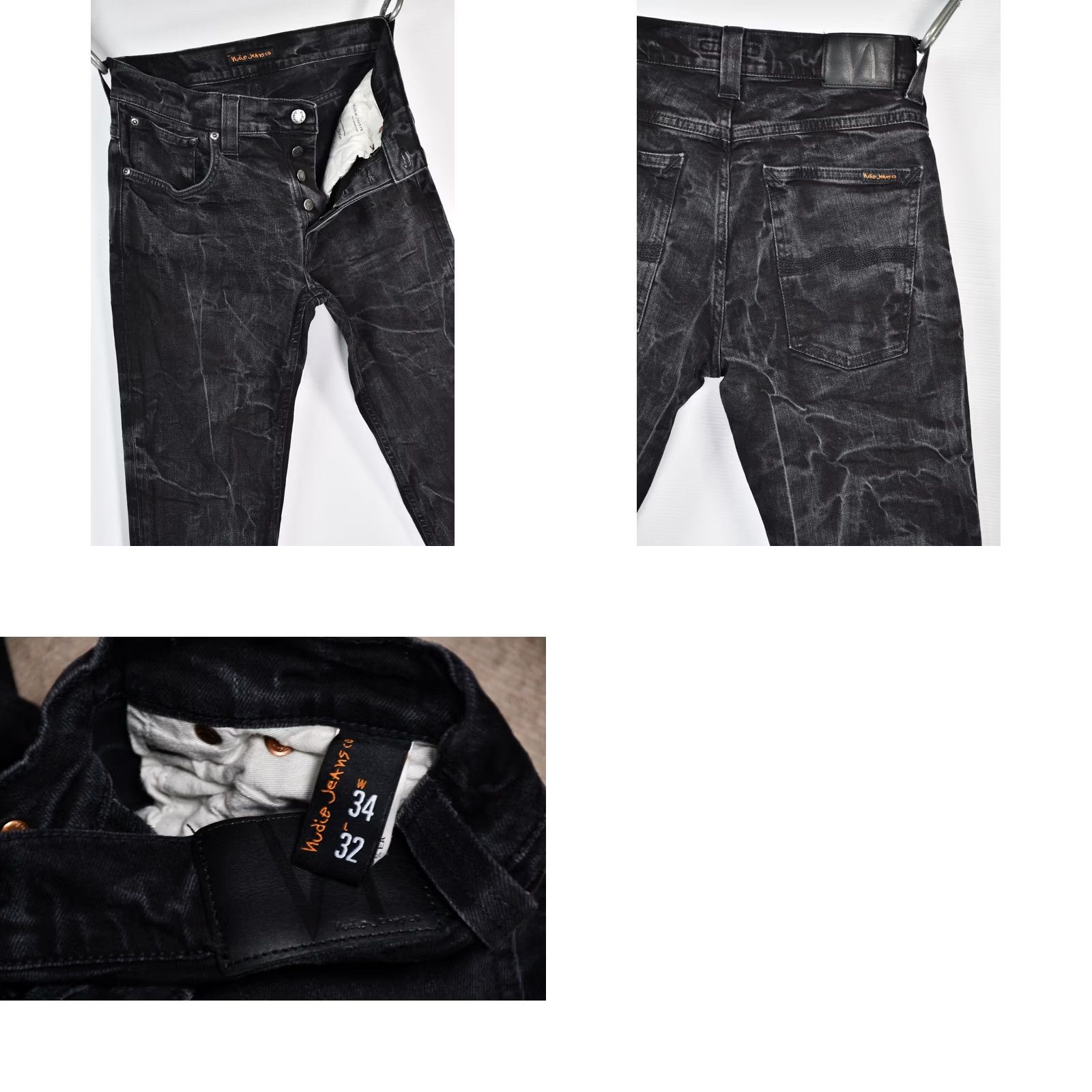 Nudie Jeans Nudie Jeans Grim Tim Black Ring Skinny Jeans W34/L32 Mens Regular Slim appx 34x32 Dark Denim 99%OrgCotton 1%Elastane Vintage No Size US 34 / EU 50 - 8 Thumbnail